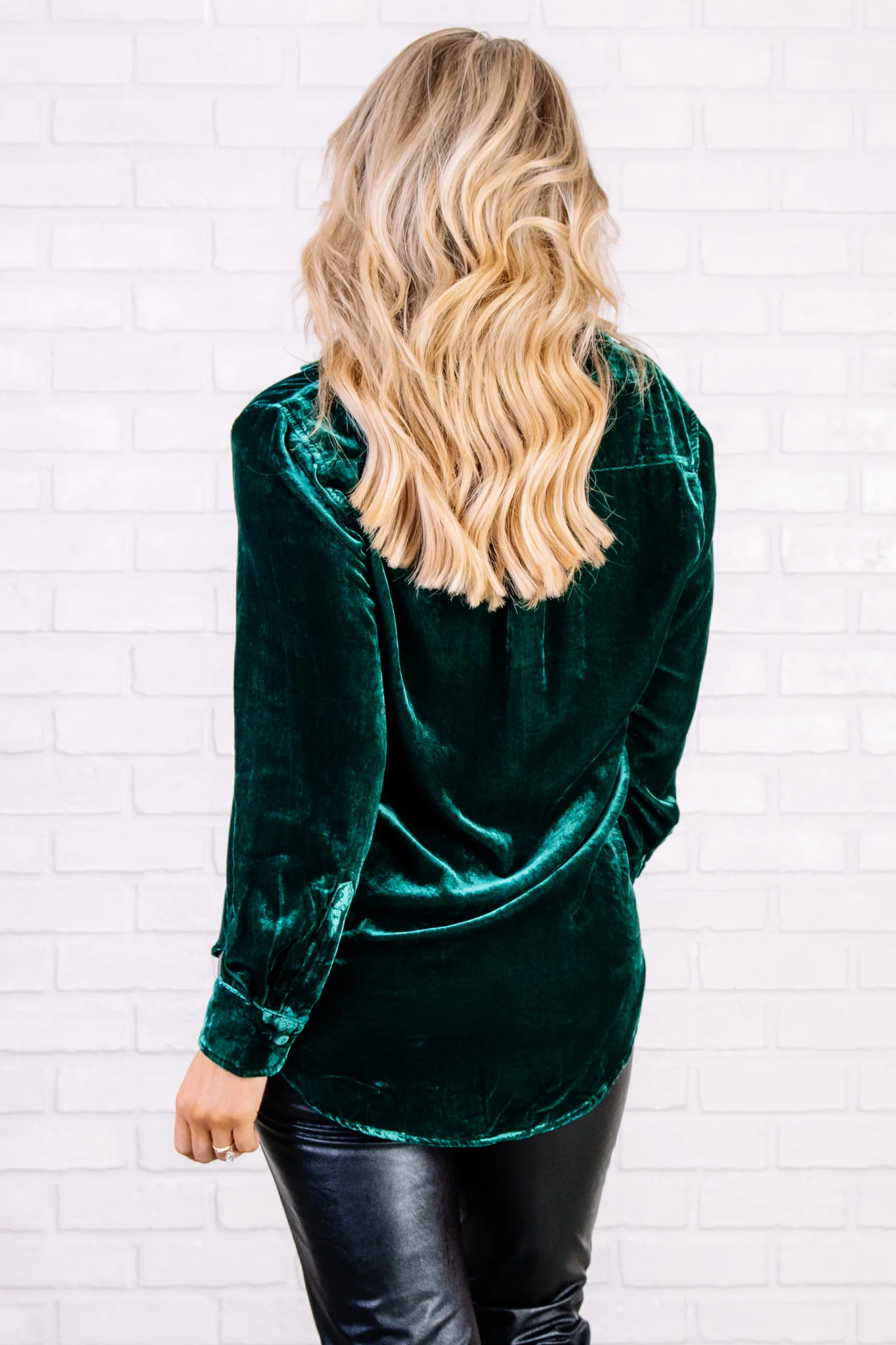 Dear John Galina Velvet Rainforest Green Long Sleeve Blouse - Image 2