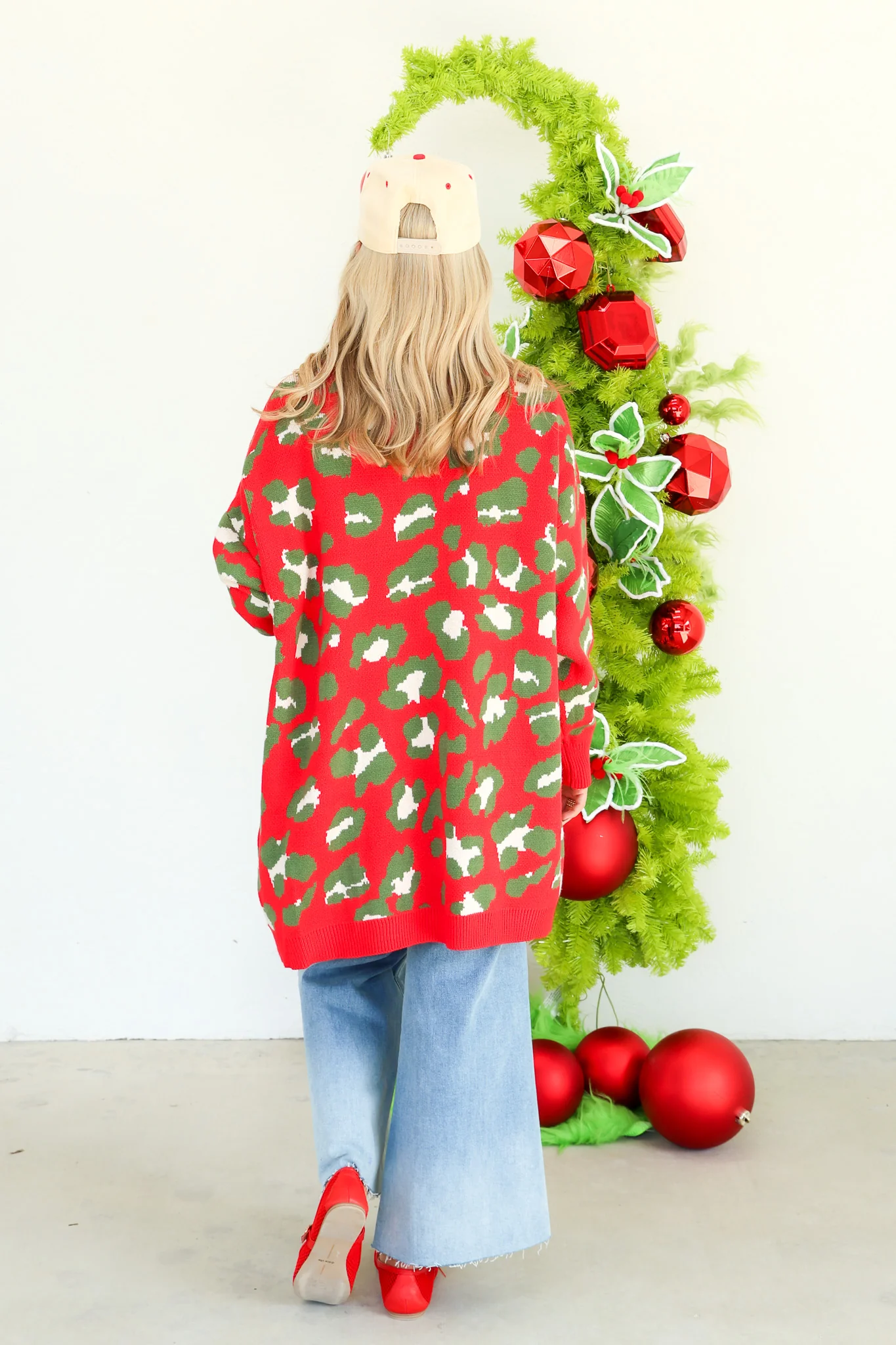 Calling It Red and Green Leopard long Sleeve Cardigan - Image 3