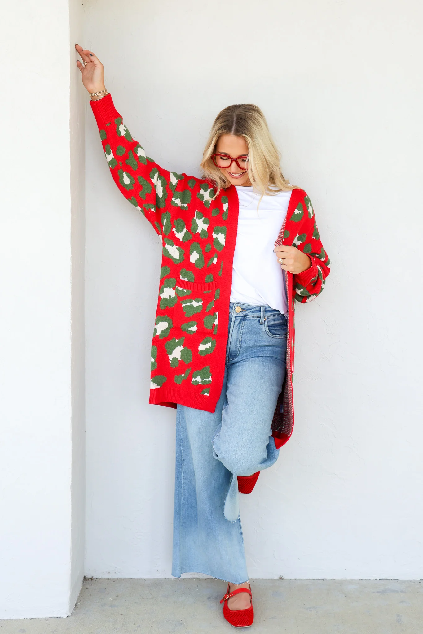 Calling It Red and Green Leopard long Sleeve Cardigan - Image 5