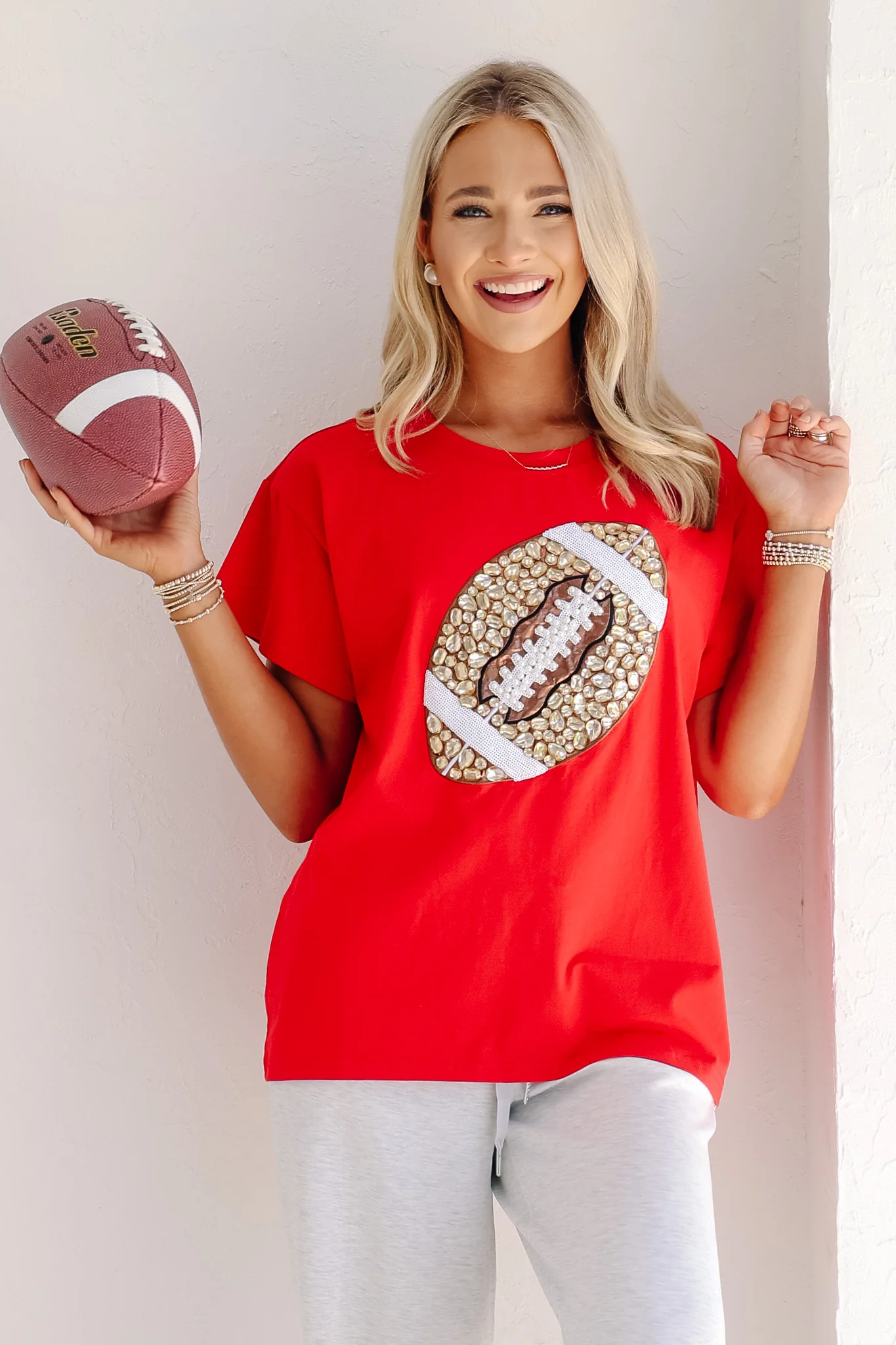 Queen Of Sparkles Red Jeweled Football Tee - Image 2