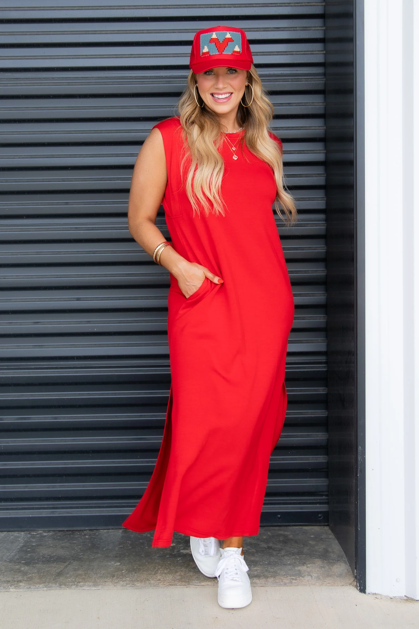 Cassie Red Short Sleeve Maxi Dress - Image 2