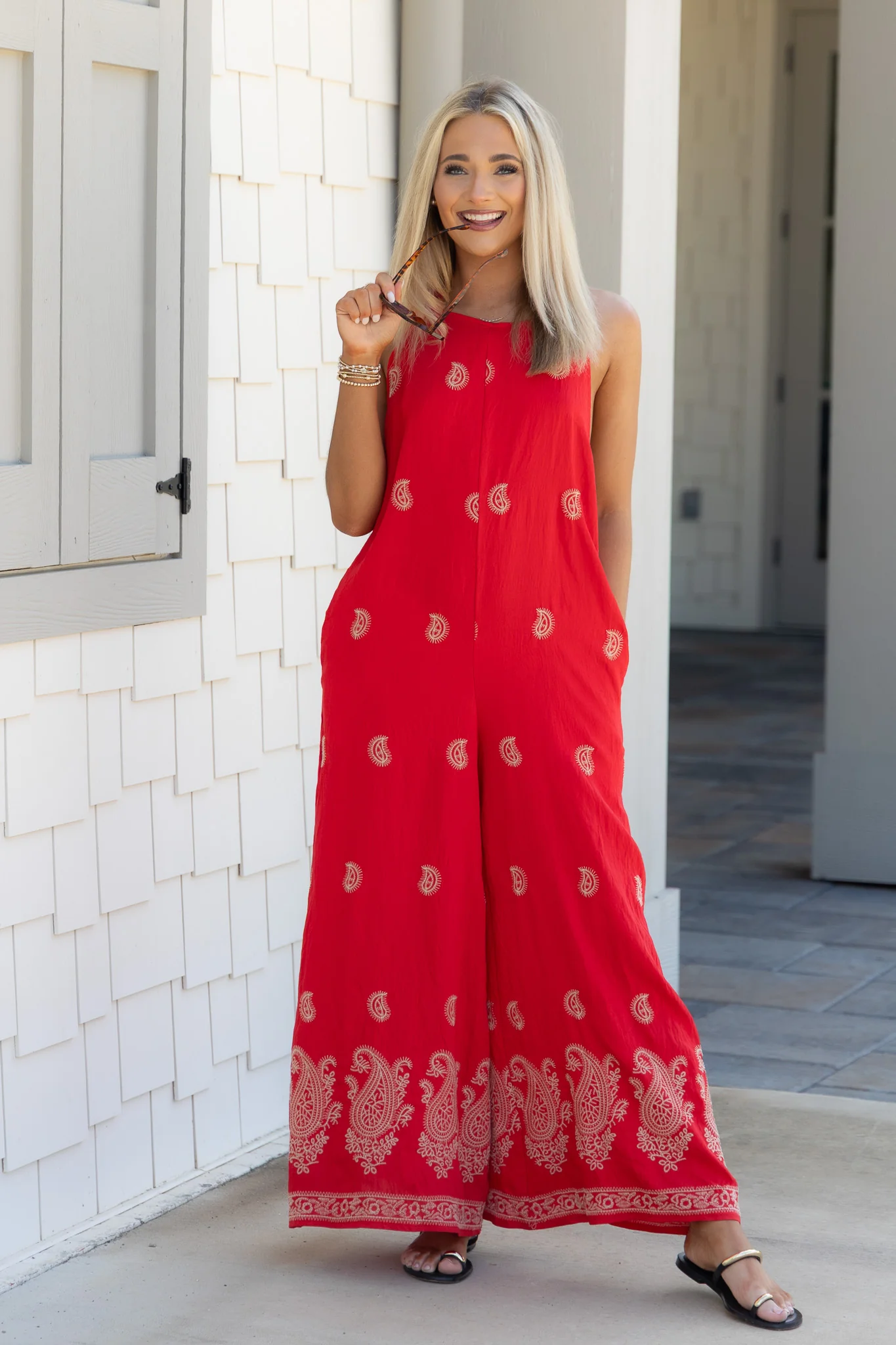 Emery Red Paisley Sleeveless Jumpsuit *Final Sale* - Image 2