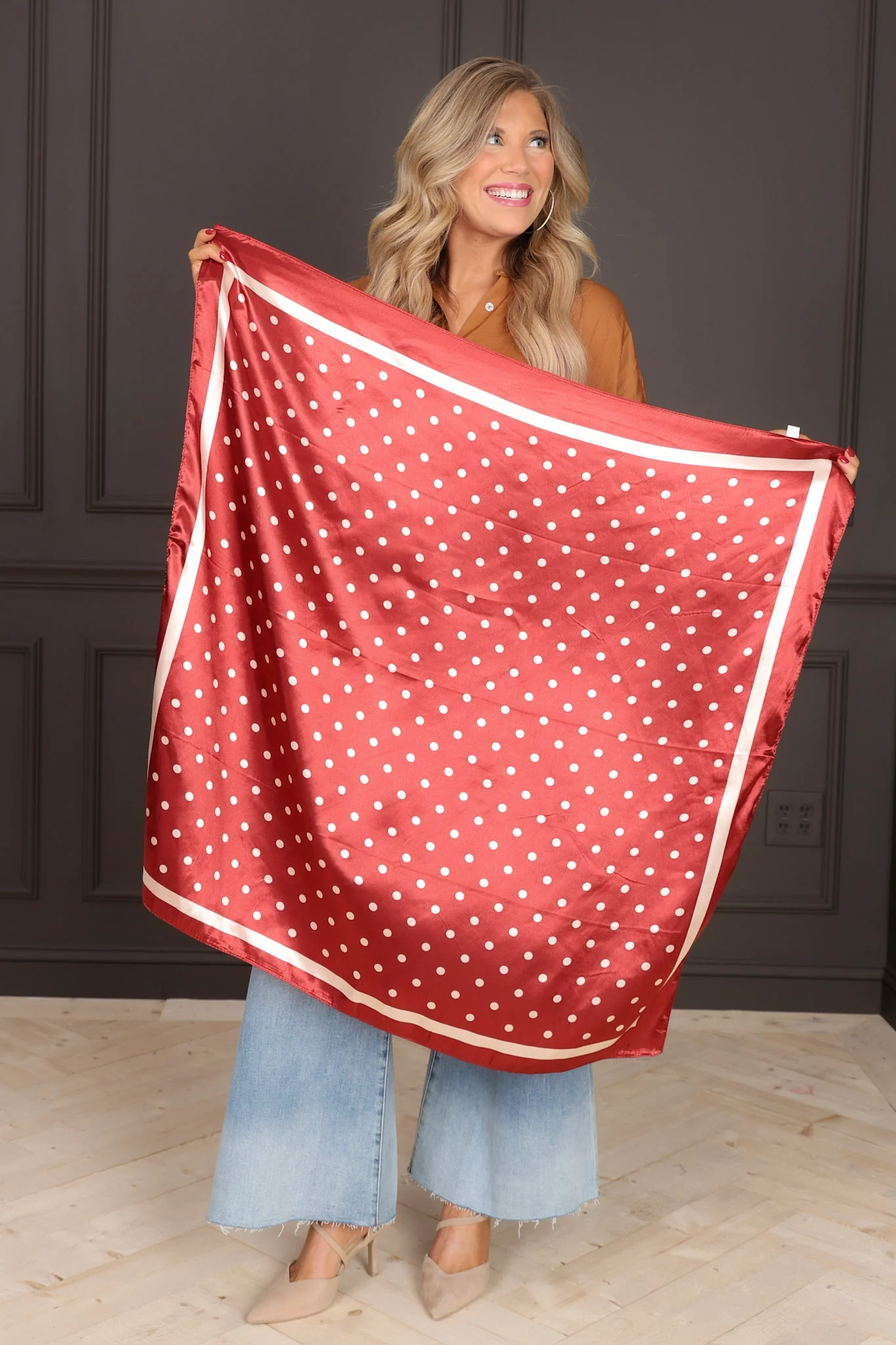 Focused On You Red Polka Dot Faux Silky Scarf