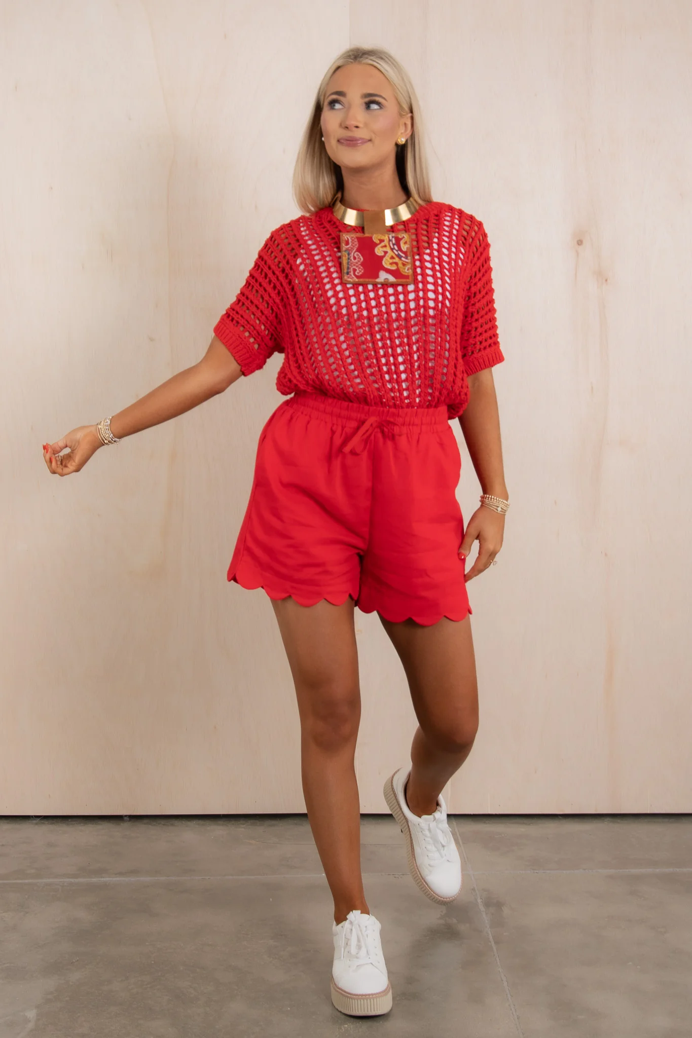 Color Up My World Red Scalloped Shorts *Final Sale* - Image 4