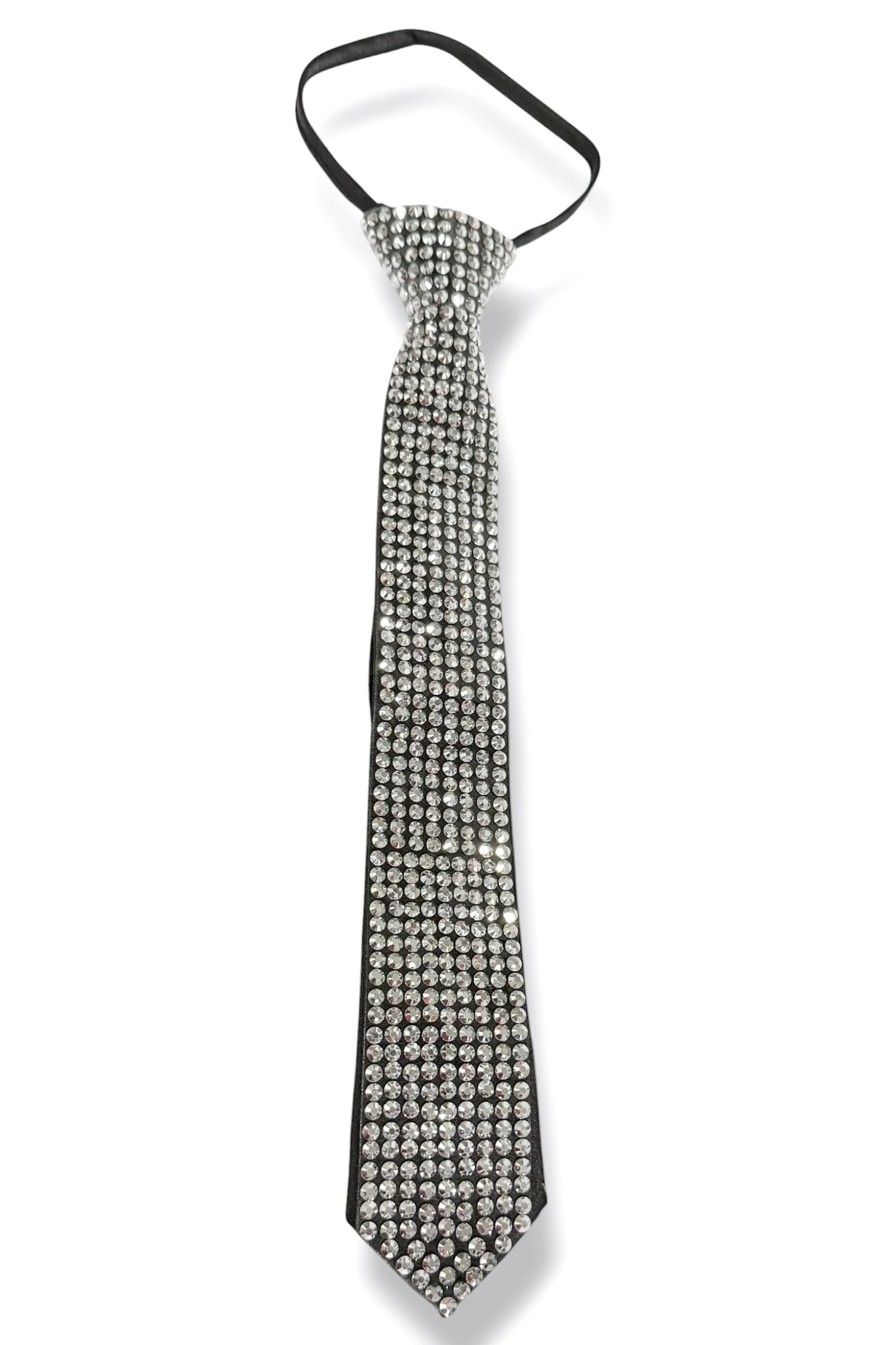 True To Yourself Black and Silver Rhinestone Tie Necklace
