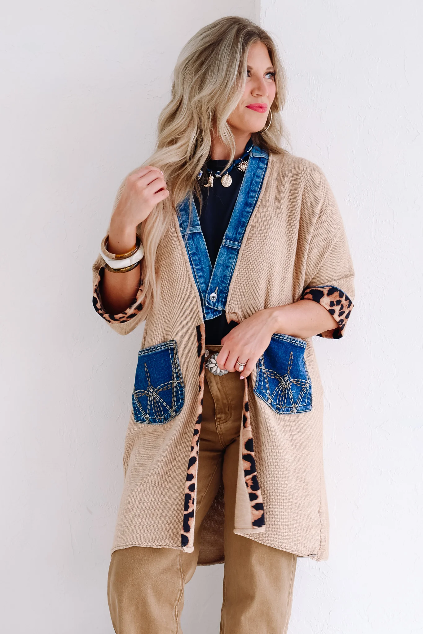 Rochester Caramel Leopard Short Sleeve Cardigan - Image 5