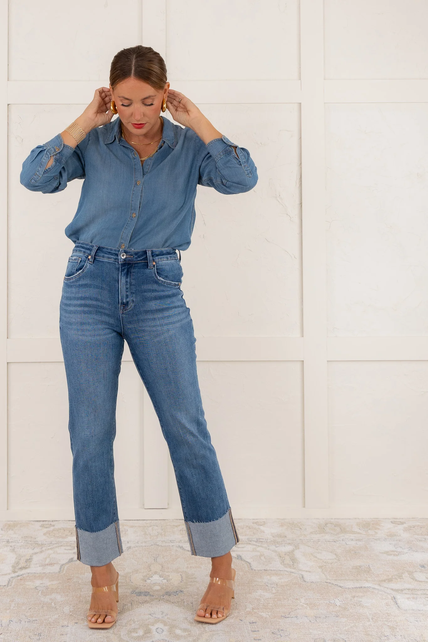 Rolled Hem High Rise Straight Leg jean | RESTOCK - Image 2