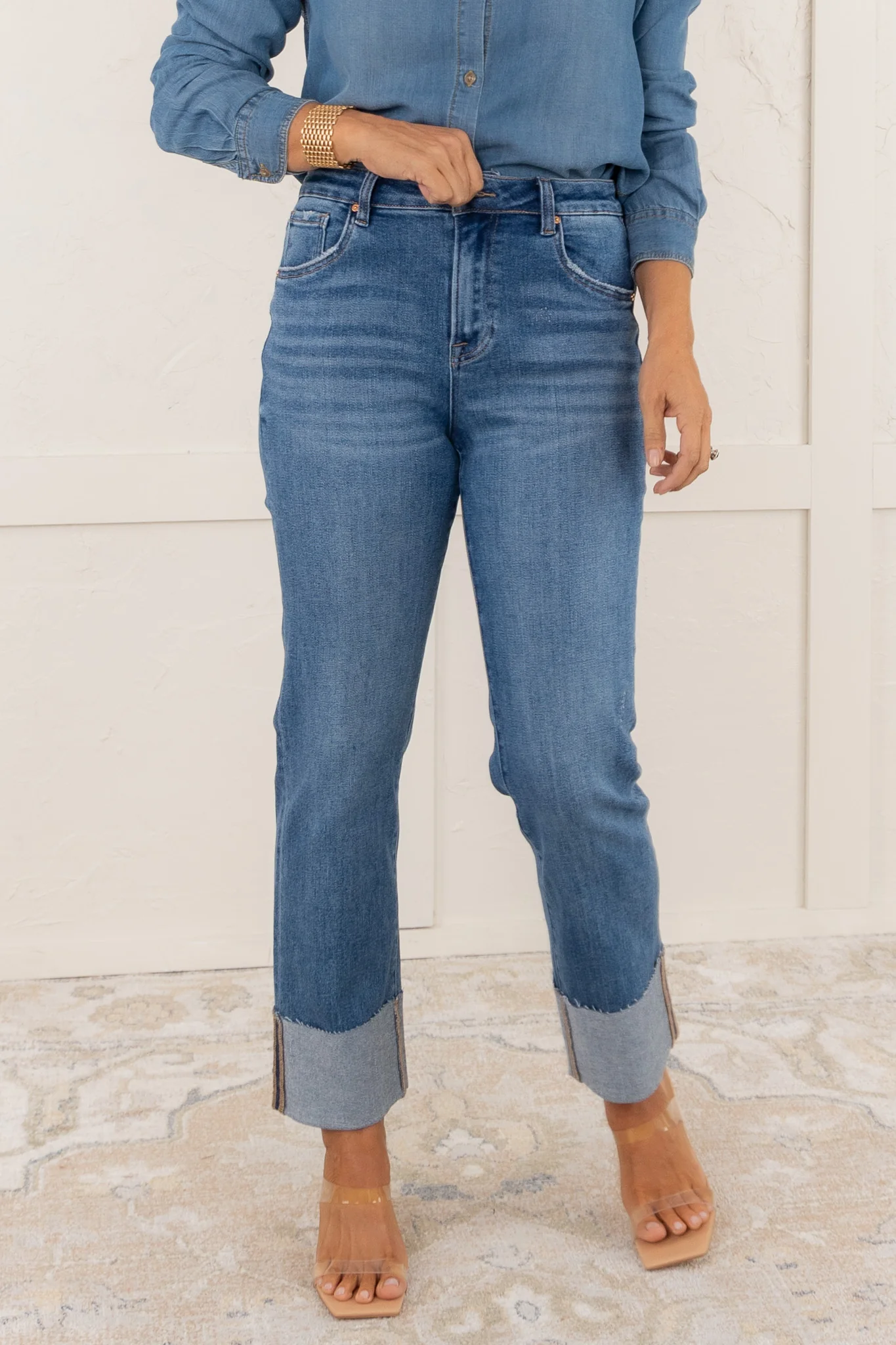 Rolled Hem High Rise Straight Leg jean | RESTOCK - Image 4