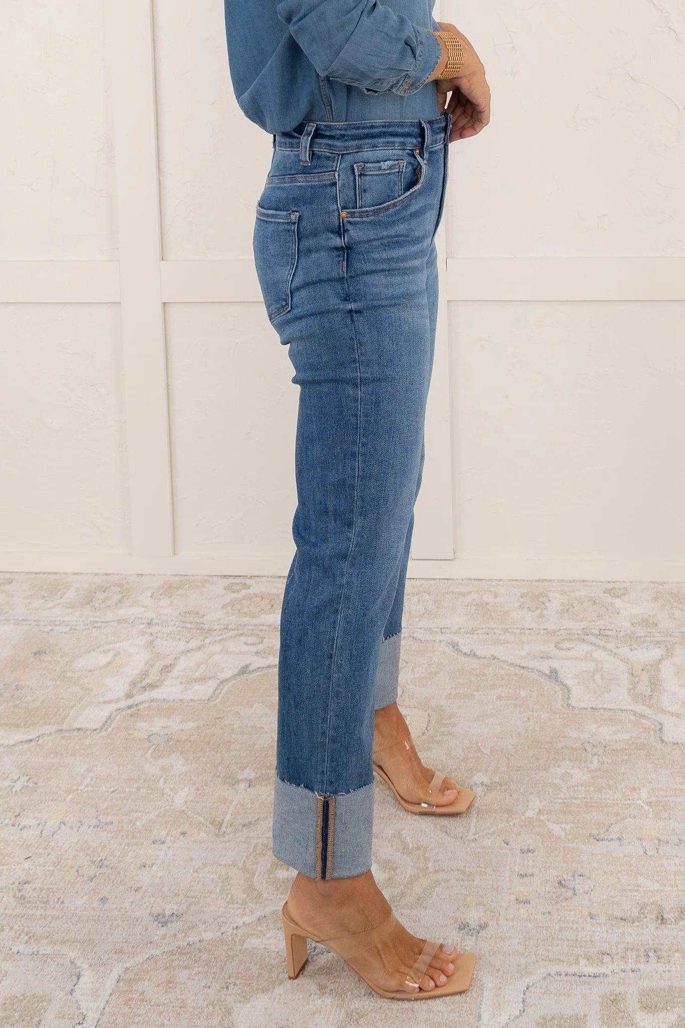 Rolled Hem High Rise Straight Leg jean | RESTOCK - Image 5