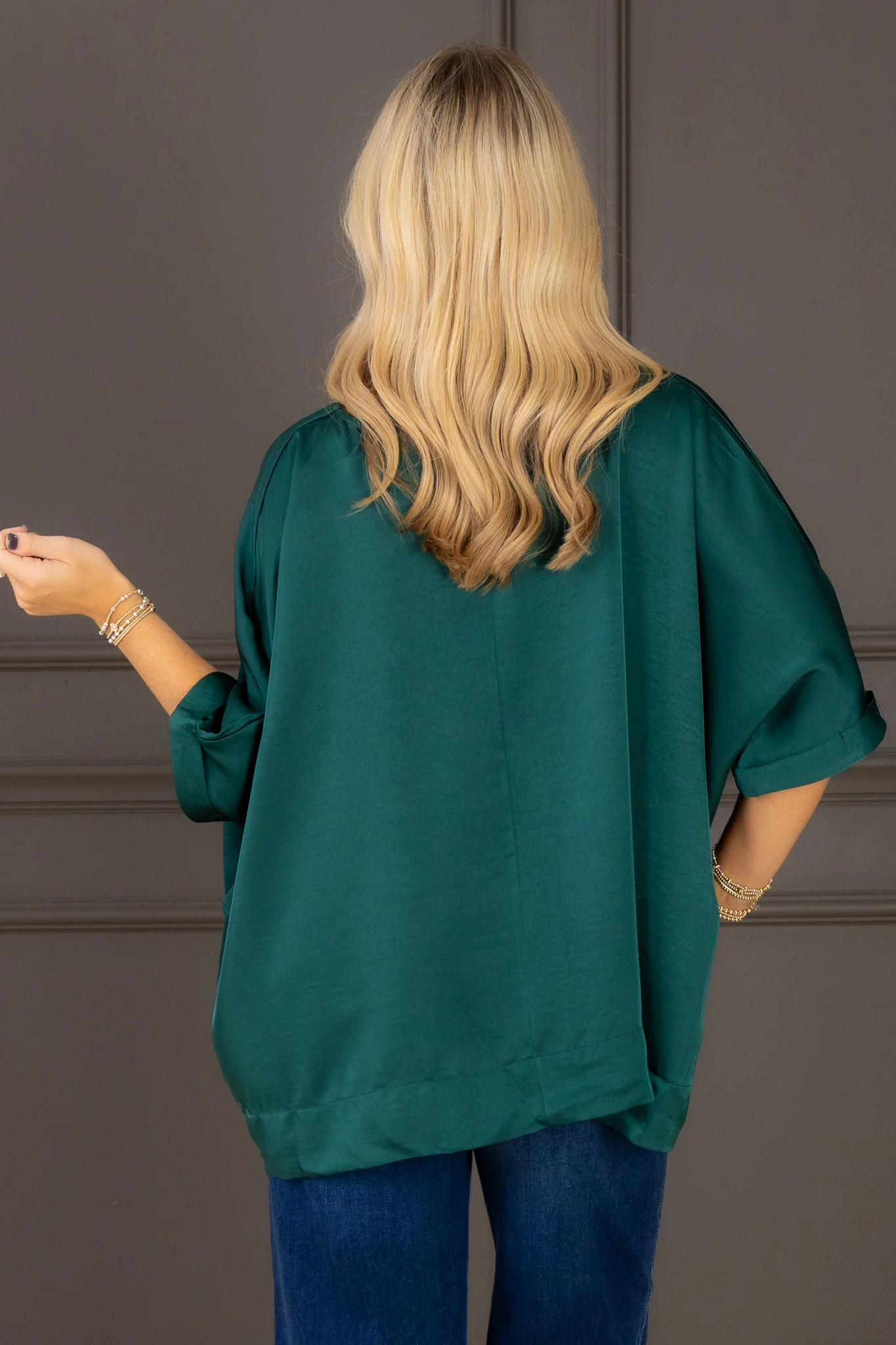 Madison Oversized Hunter Green Short Sleeve Top - Image 5