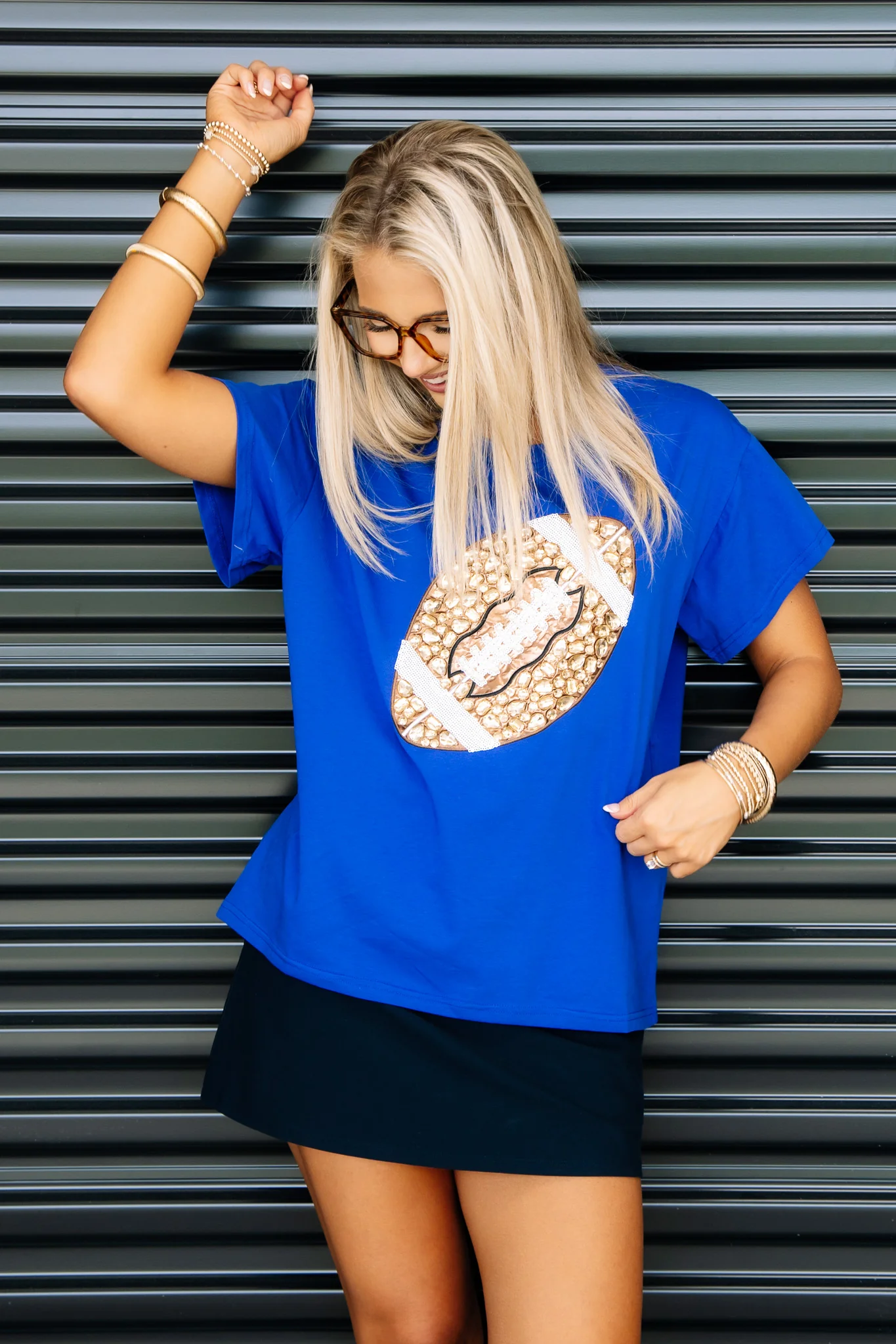 Queen Of Sparkles Royal Jeweled Football Short Sleeve Tee - Image 2