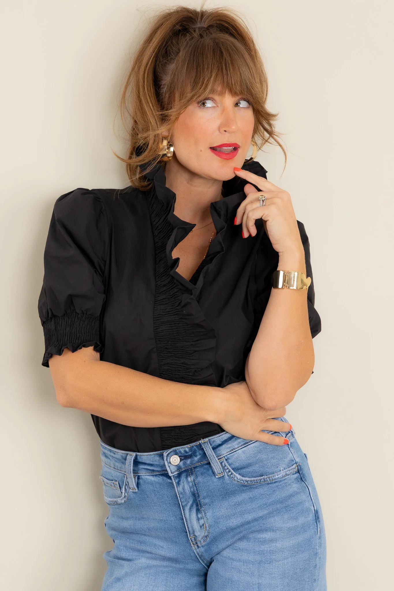 Unfinished Business Black Ruffled Short Sleeve Top