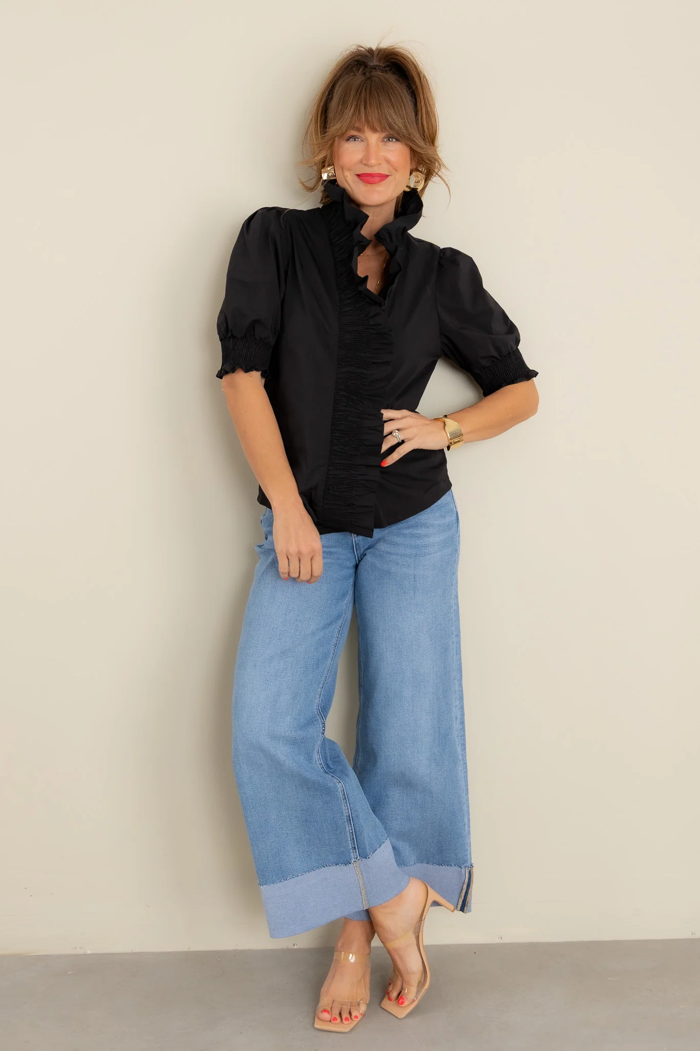 Unfinished Business Black Ruffled Short Sleeve Top - Image 5