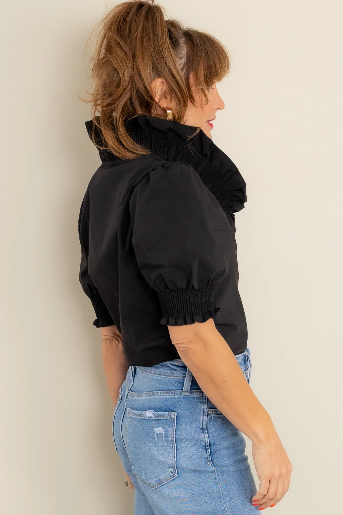 Unfinished Business Black Ruffled Short Sleeve Top - Image 6