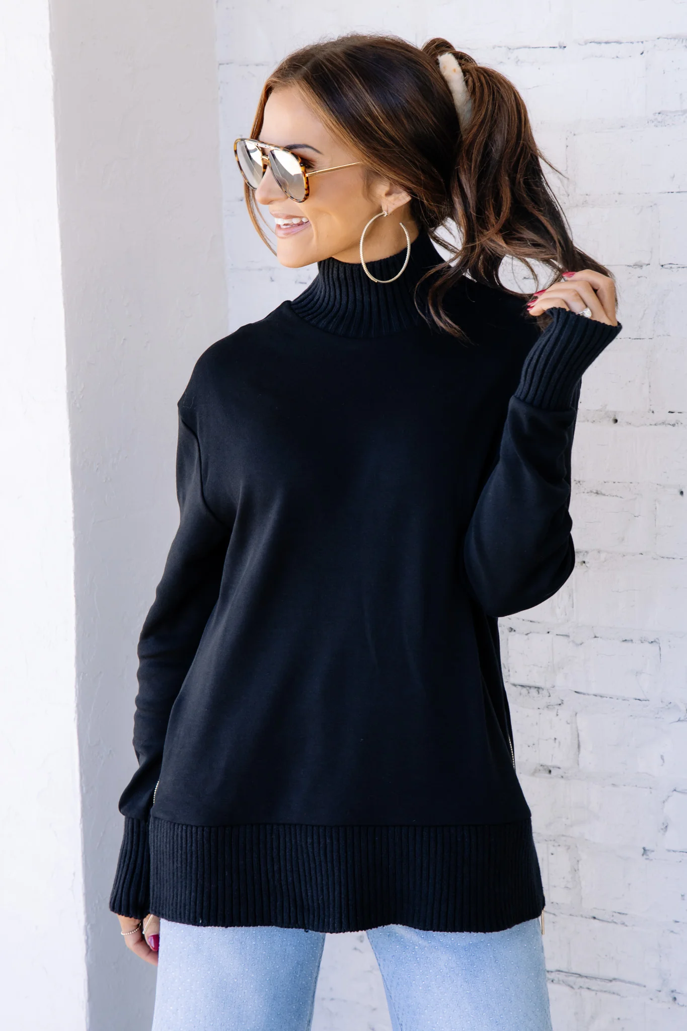 Z Supply Sable Black Long Sleeve Sweatshirt