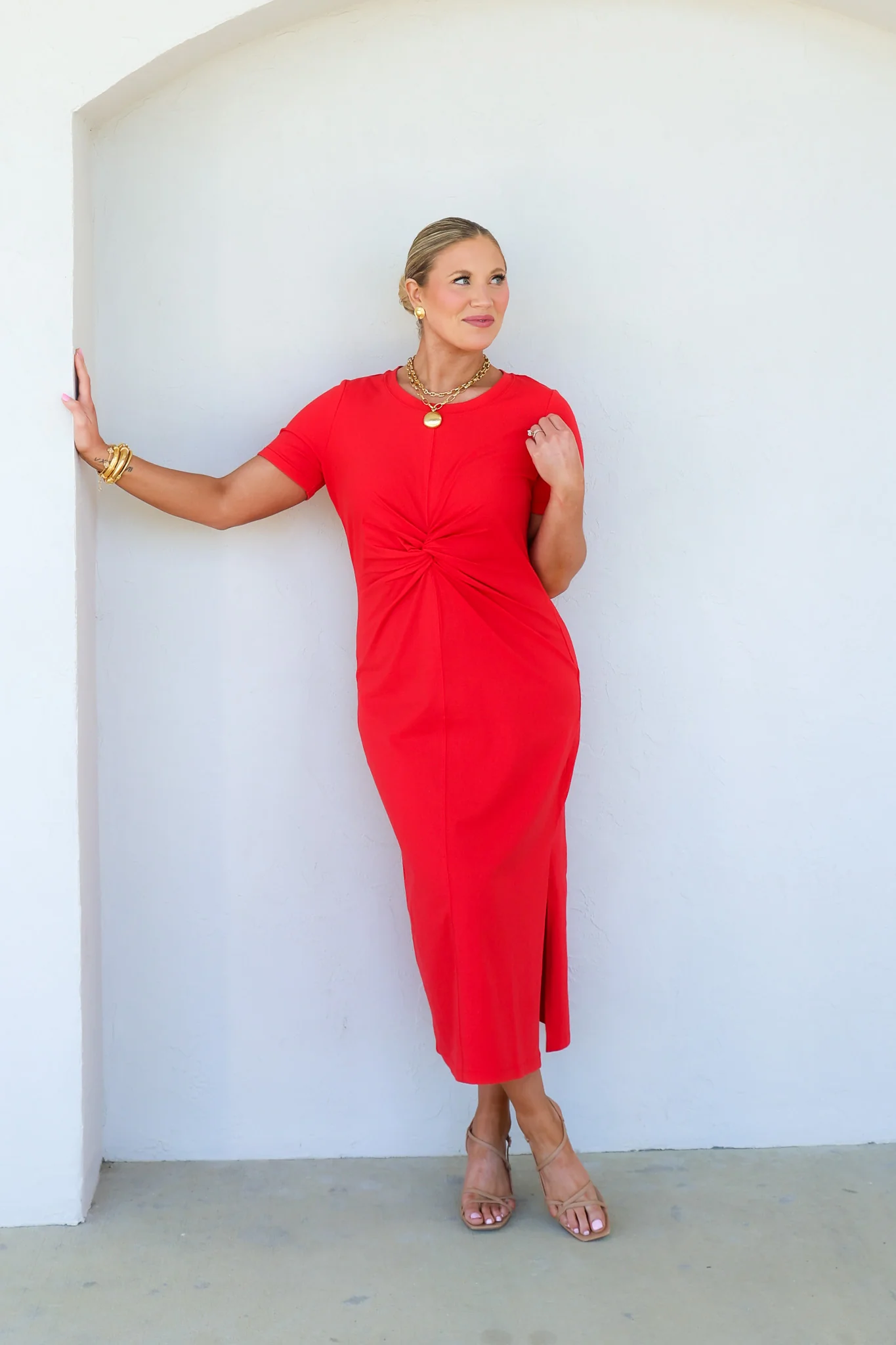 Tribal Front Twist Sangria Short Sleeve Midi Dress - Image 2