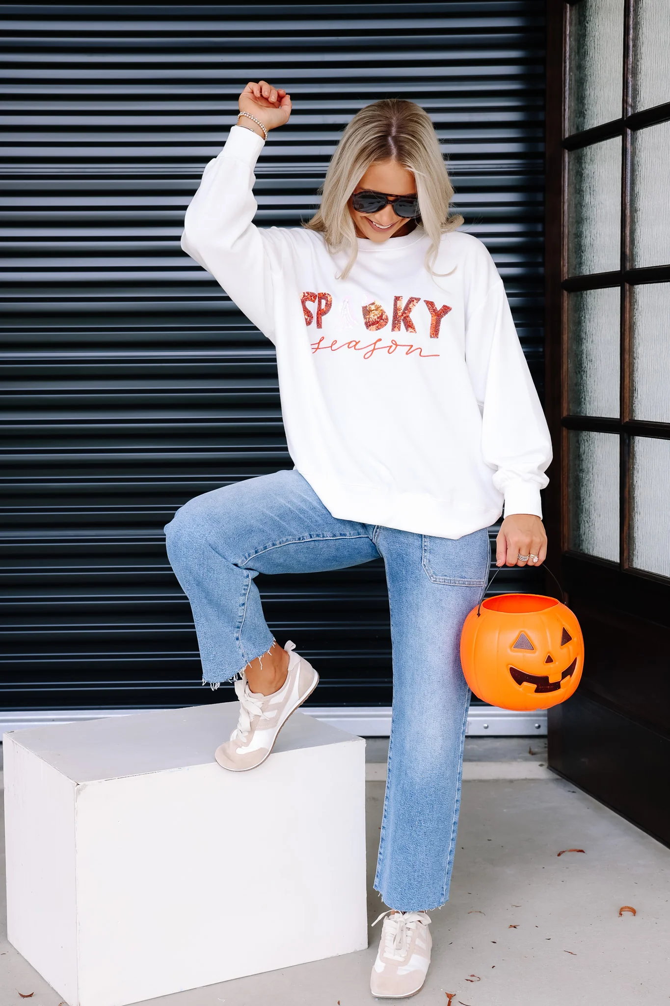 Mary Square White Spooky Season Long Sleeve Sweatshirt - Image 2