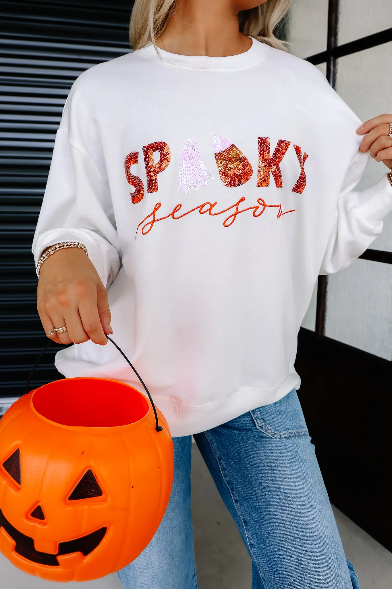 Mary Square White Spooky Season Long Sleeve Sweatshirt - Image 4