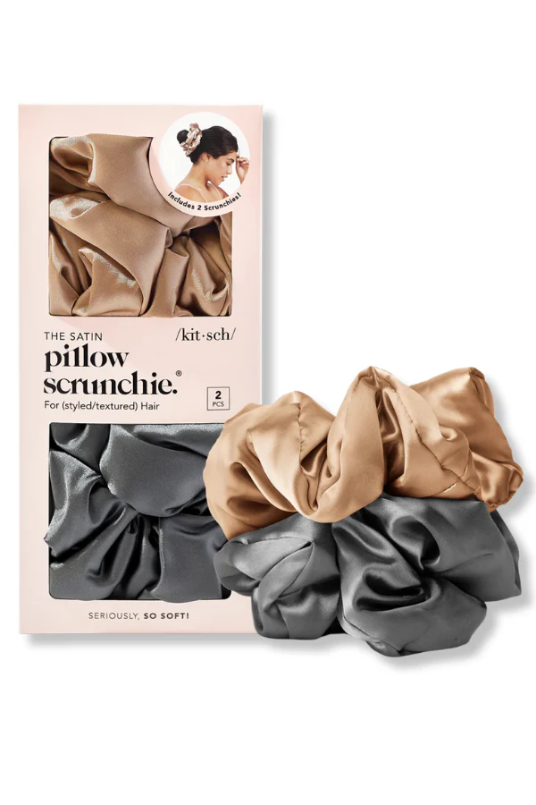 Kitsch Satin Charcoal/Gold Sleep Pillow Scrunchies