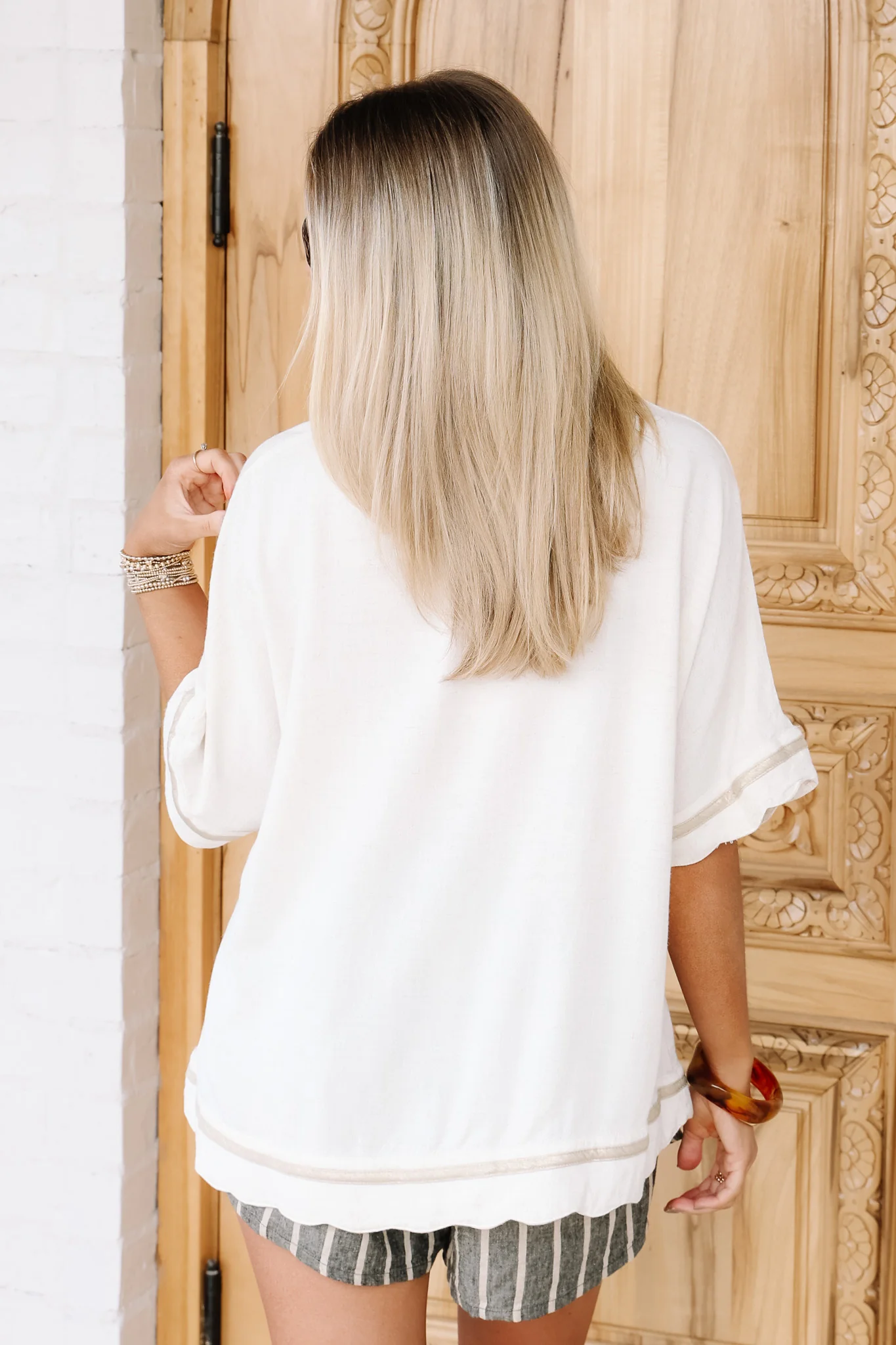 Fatima Oatmeal Short Sleeve Top - Image 7