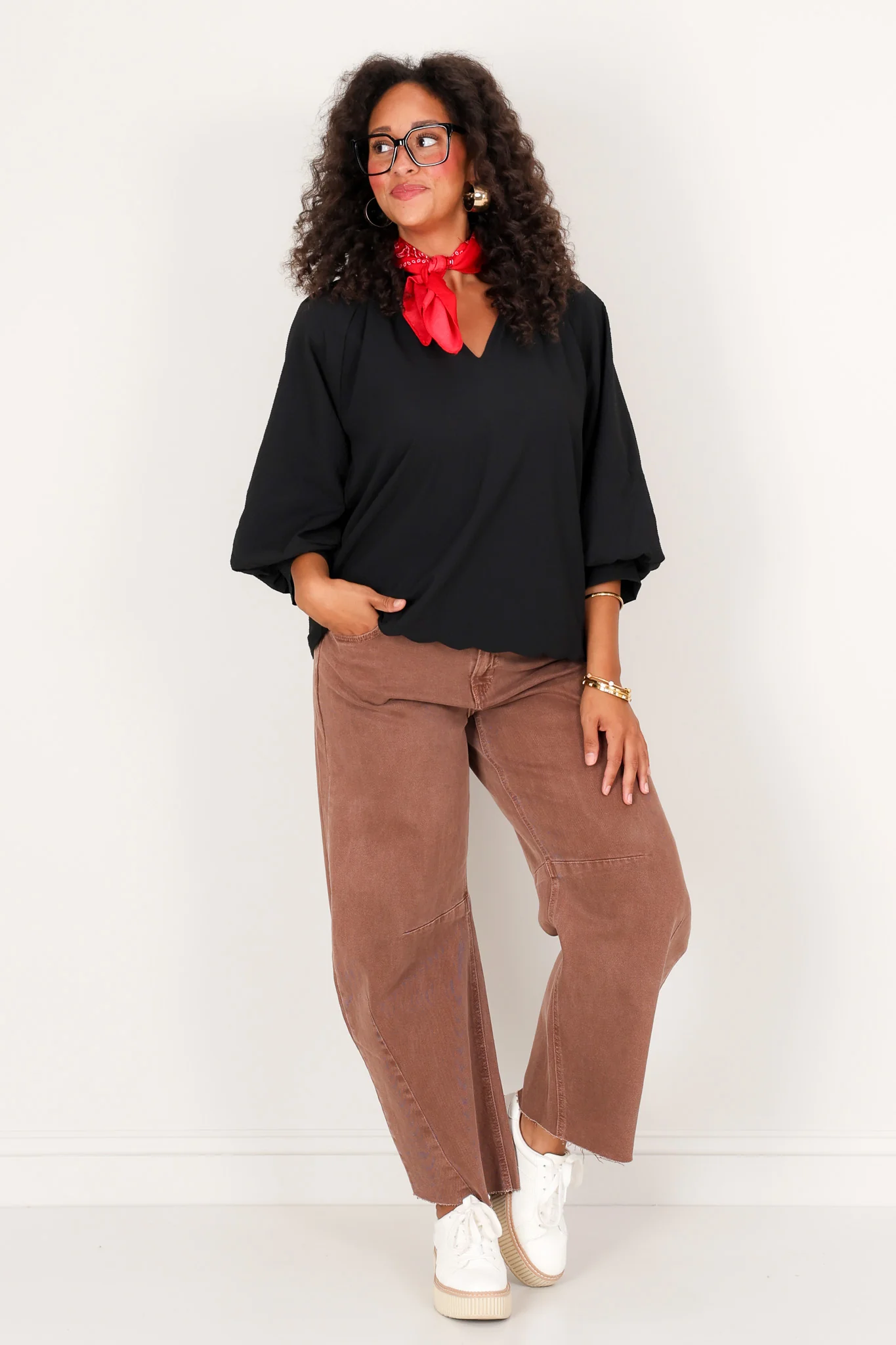 Lorie Scalloped Black Long Sleeve Blouse - Image 2