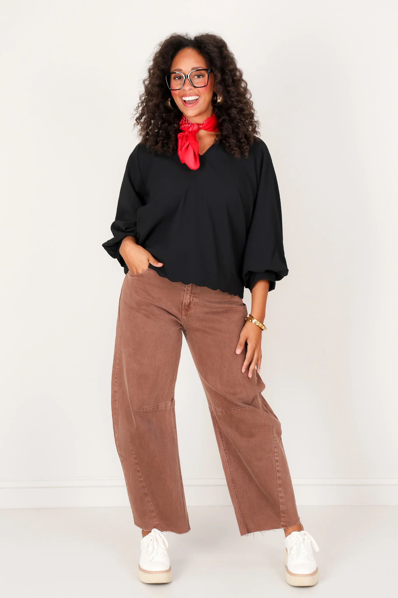 Lorie Scalloped Black Long Sleeve Blouse - Image 5