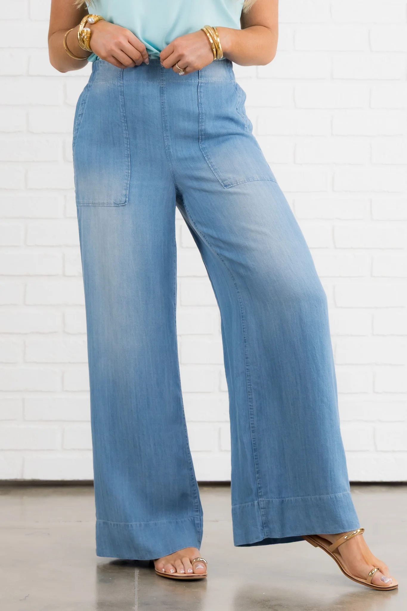 Tribal Scuba Blue Flowy Pull On Wide Leg Pant *Final Sale*