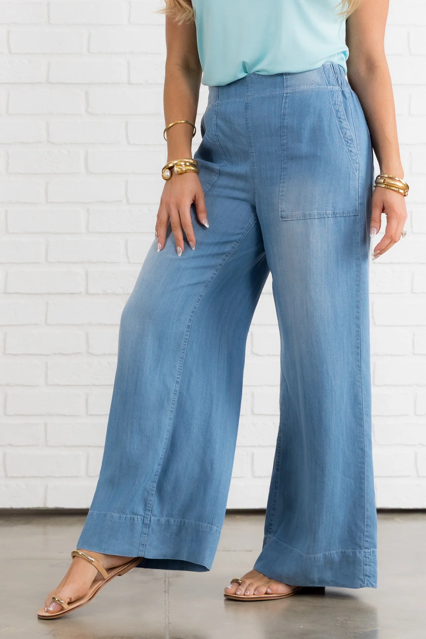 Tribal Scuba Blue Flowy Pull On Wide Leg Pant *Final Sale* - Image 4