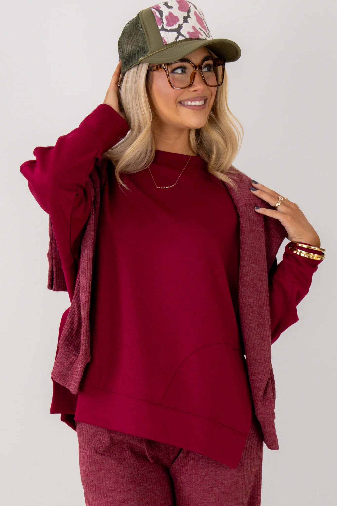 Hideaway Cabernet Scuba Long Sleeve Pullover - Image 3