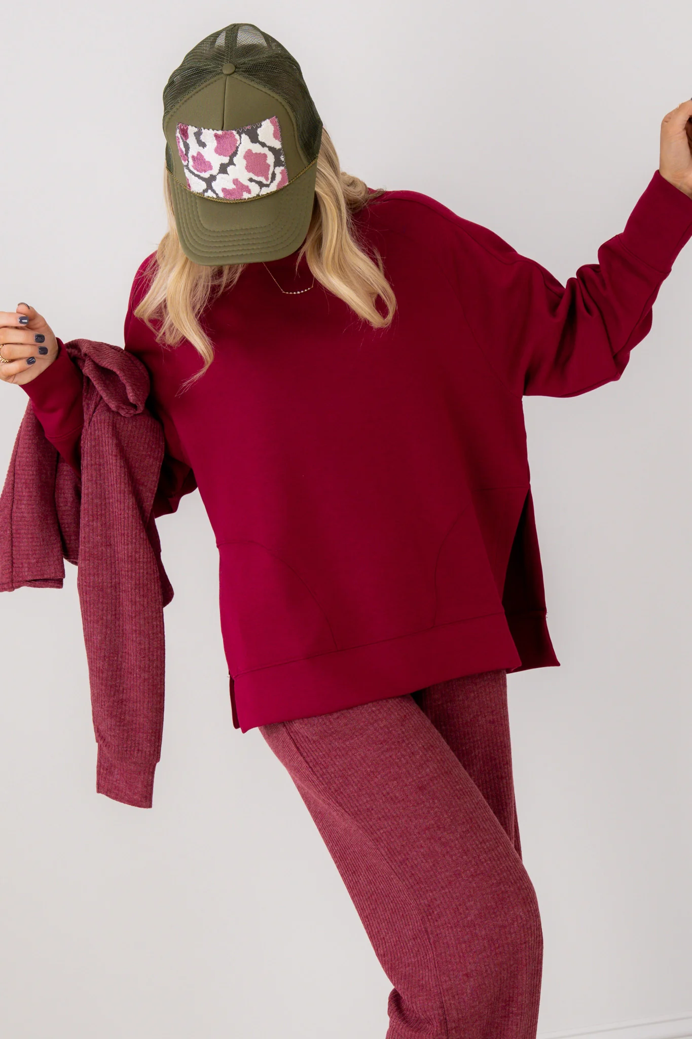 Hideaway Cabernet Scuba Long Sleeve Pullover - Image 6