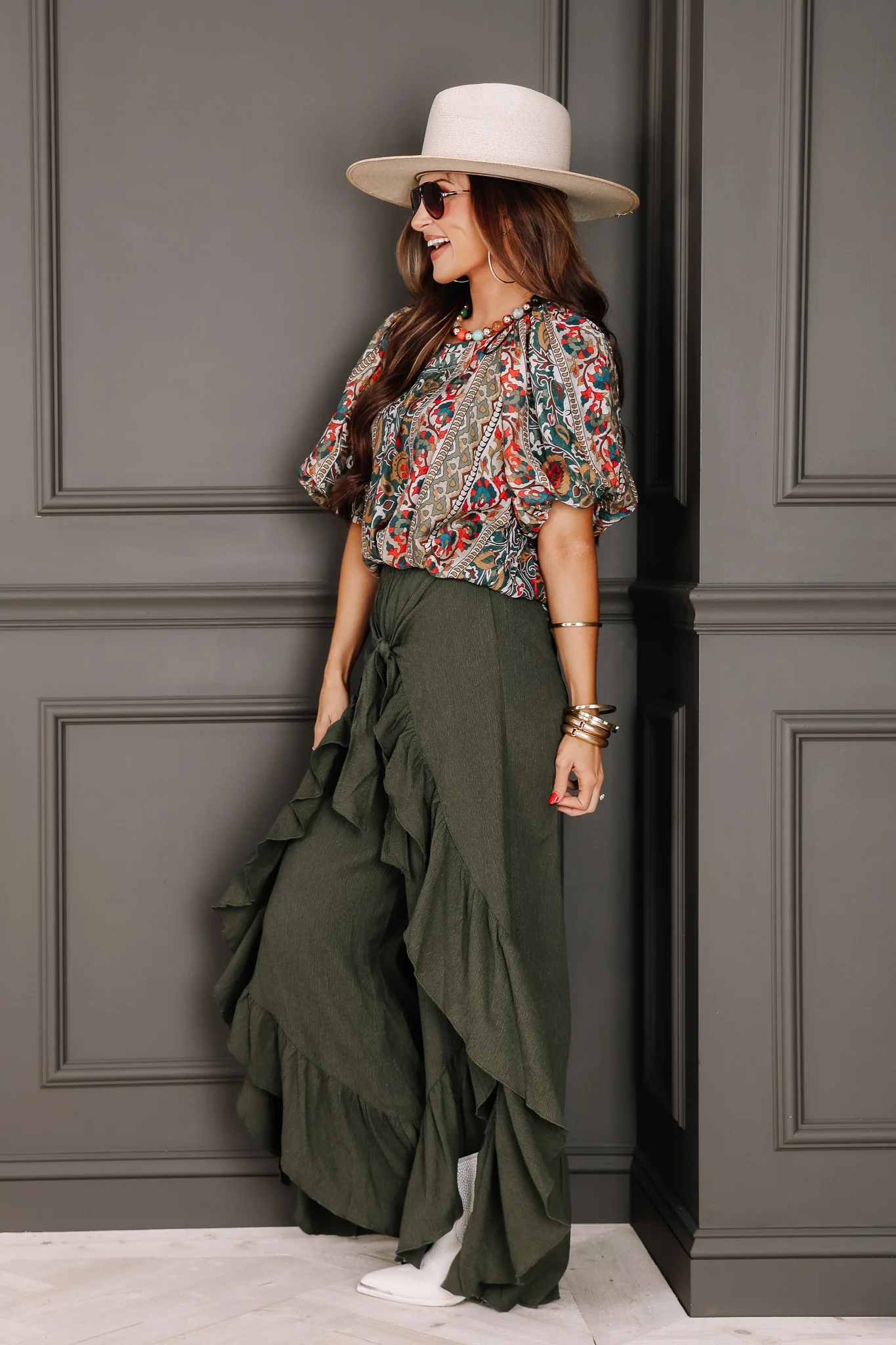 Zoe Olive Wide Leg Pant - Image 5