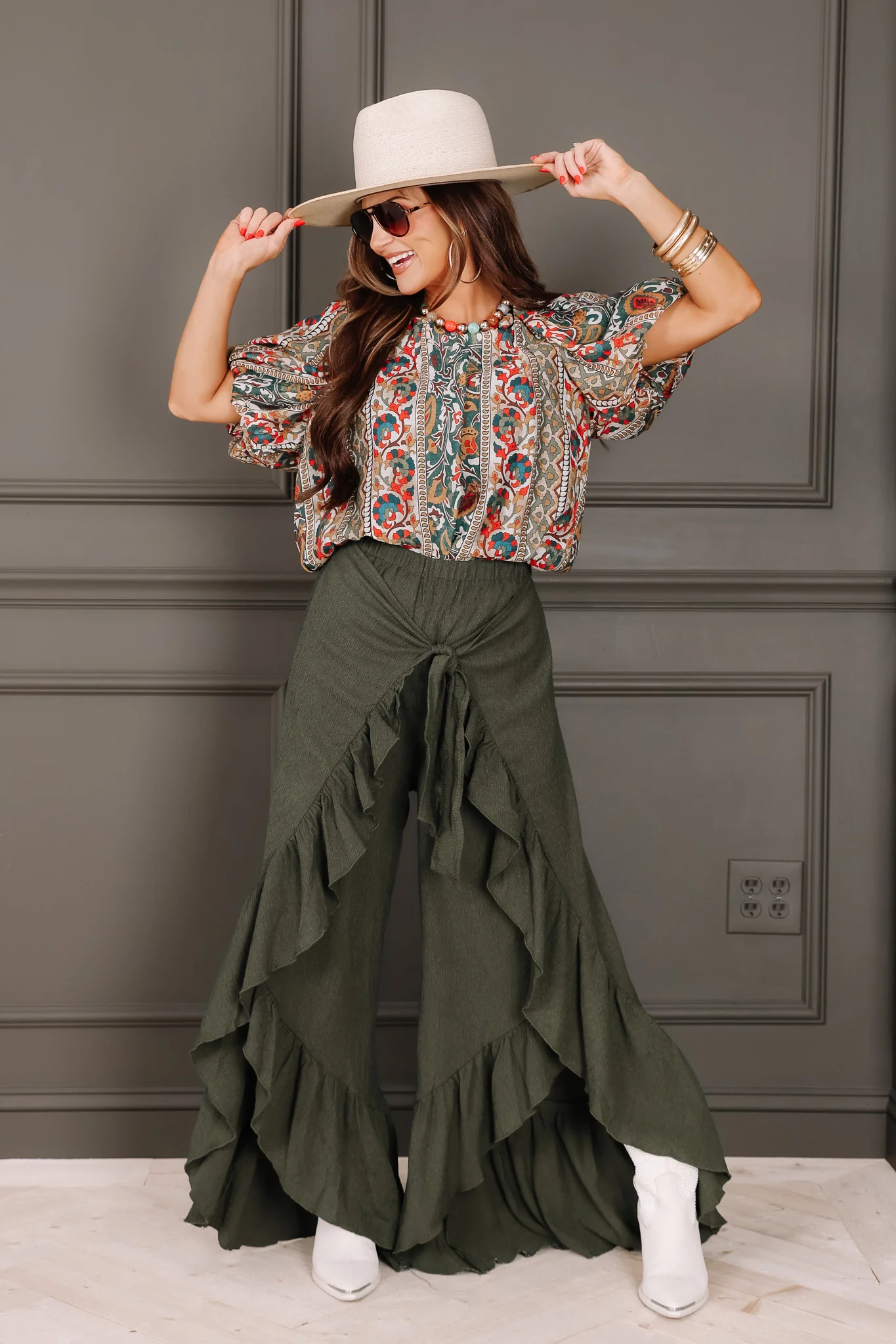 Zoe Olive Wide Leg Pant - Image 6