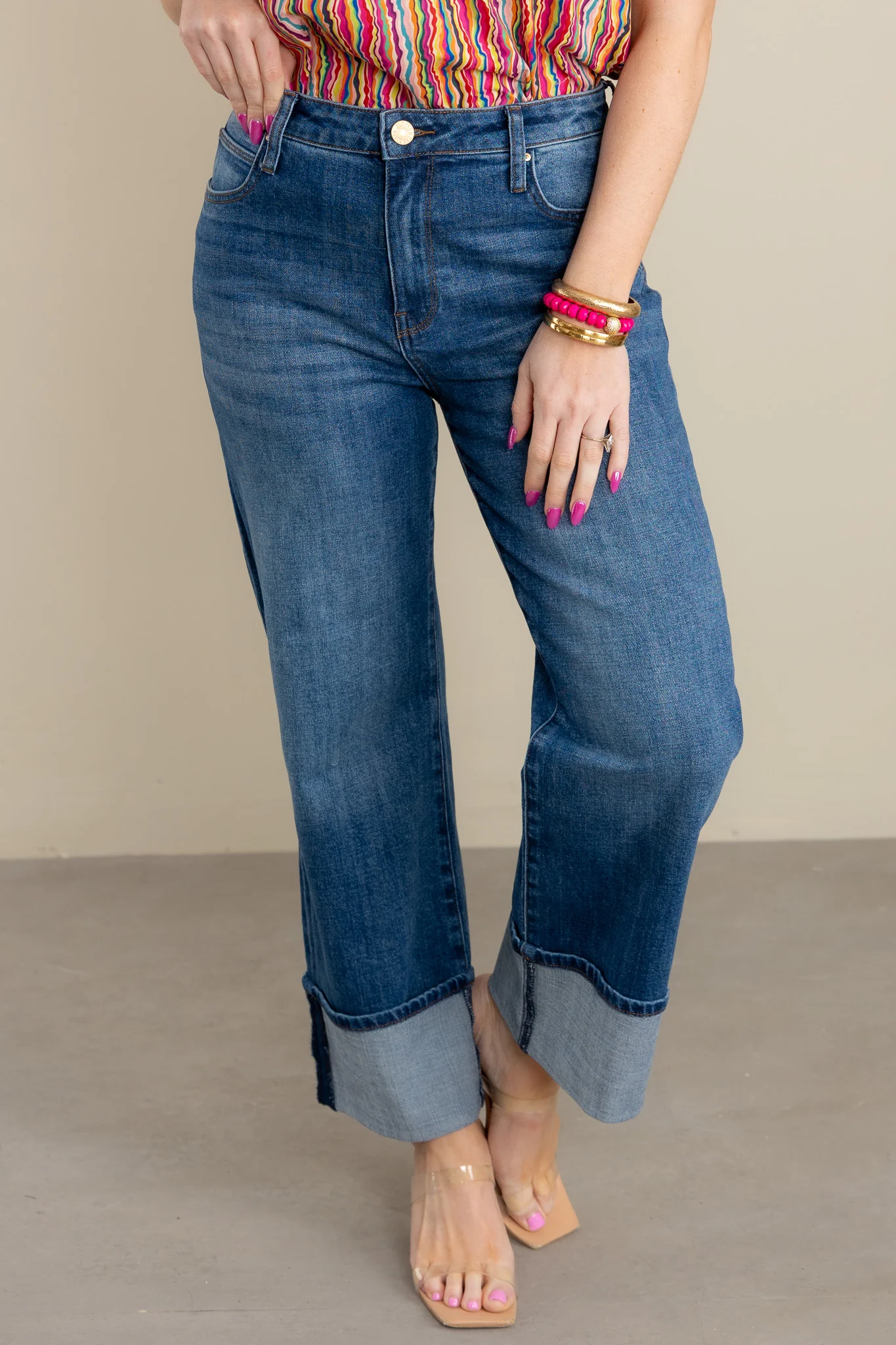 Sienna High Rise Wide Leg Cuffed Hem Jean