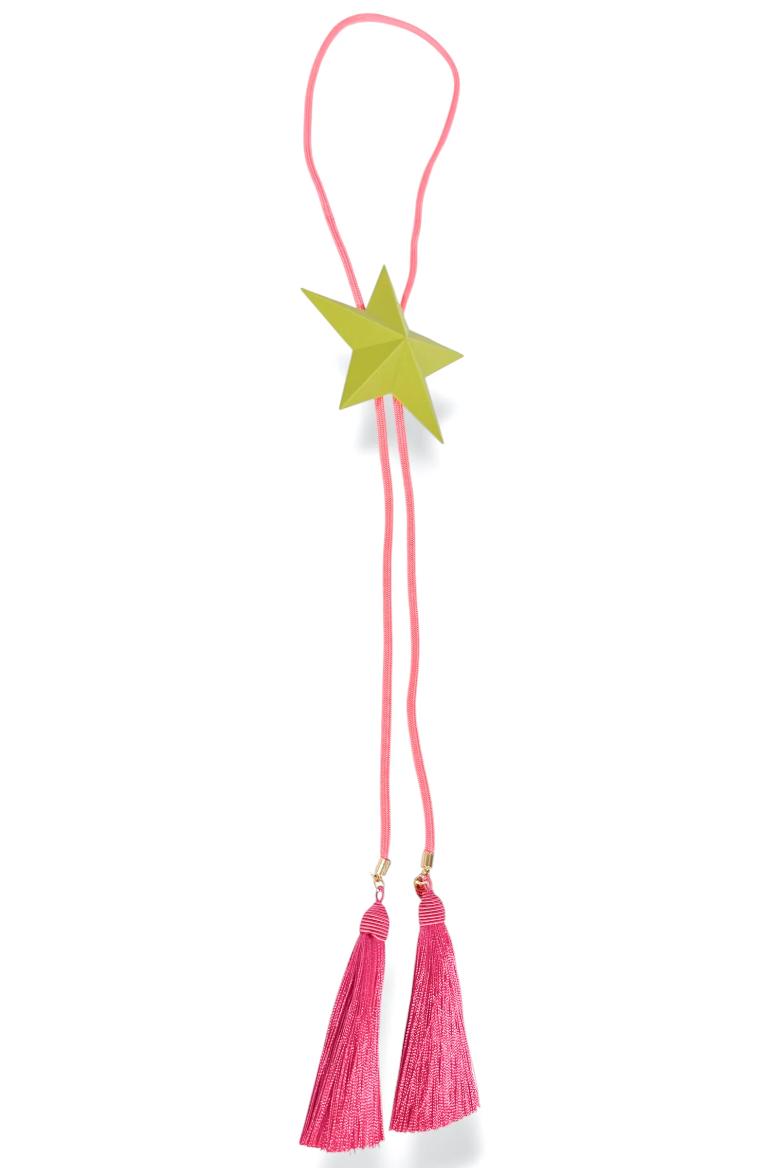 Silas Olive Green Star Neon Pink Tassel Fuchsia Bolo Necklace