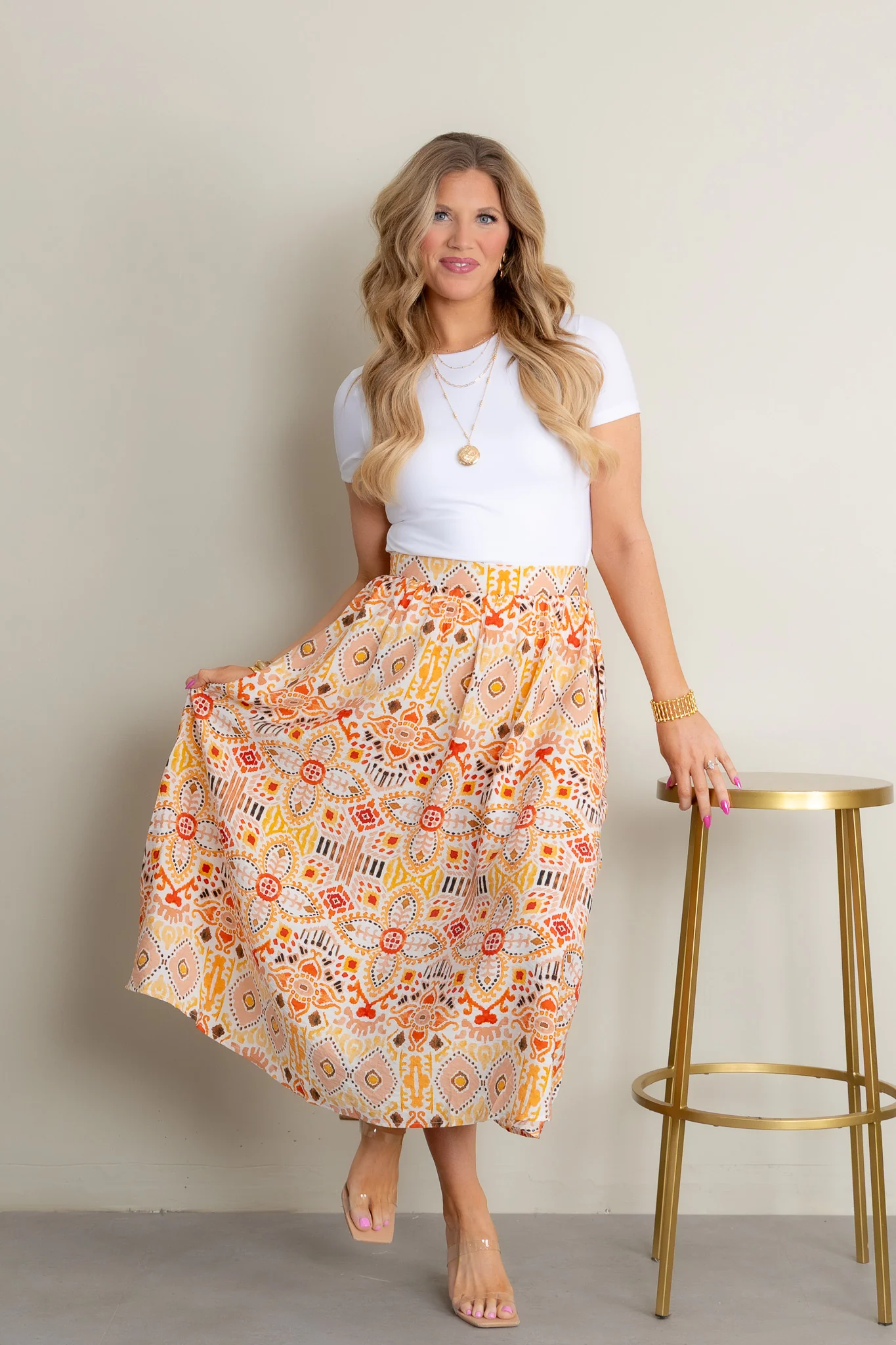 Alexis Orange Printed Midi Skirt *Final Sale* - Image 6