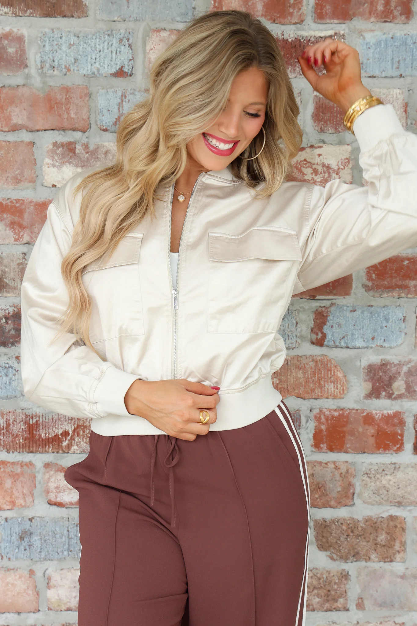 Skyline Mother Of Pearl Sateen Bomber Jacket