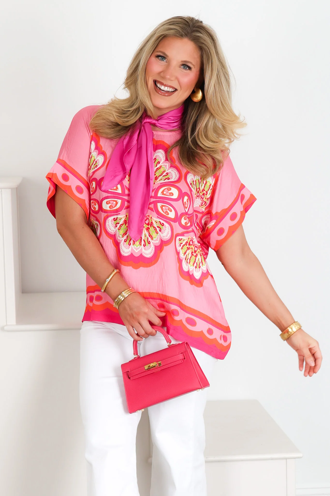 Making Deals Fuchsia Mix Short Sleeve Blouse - Image 2