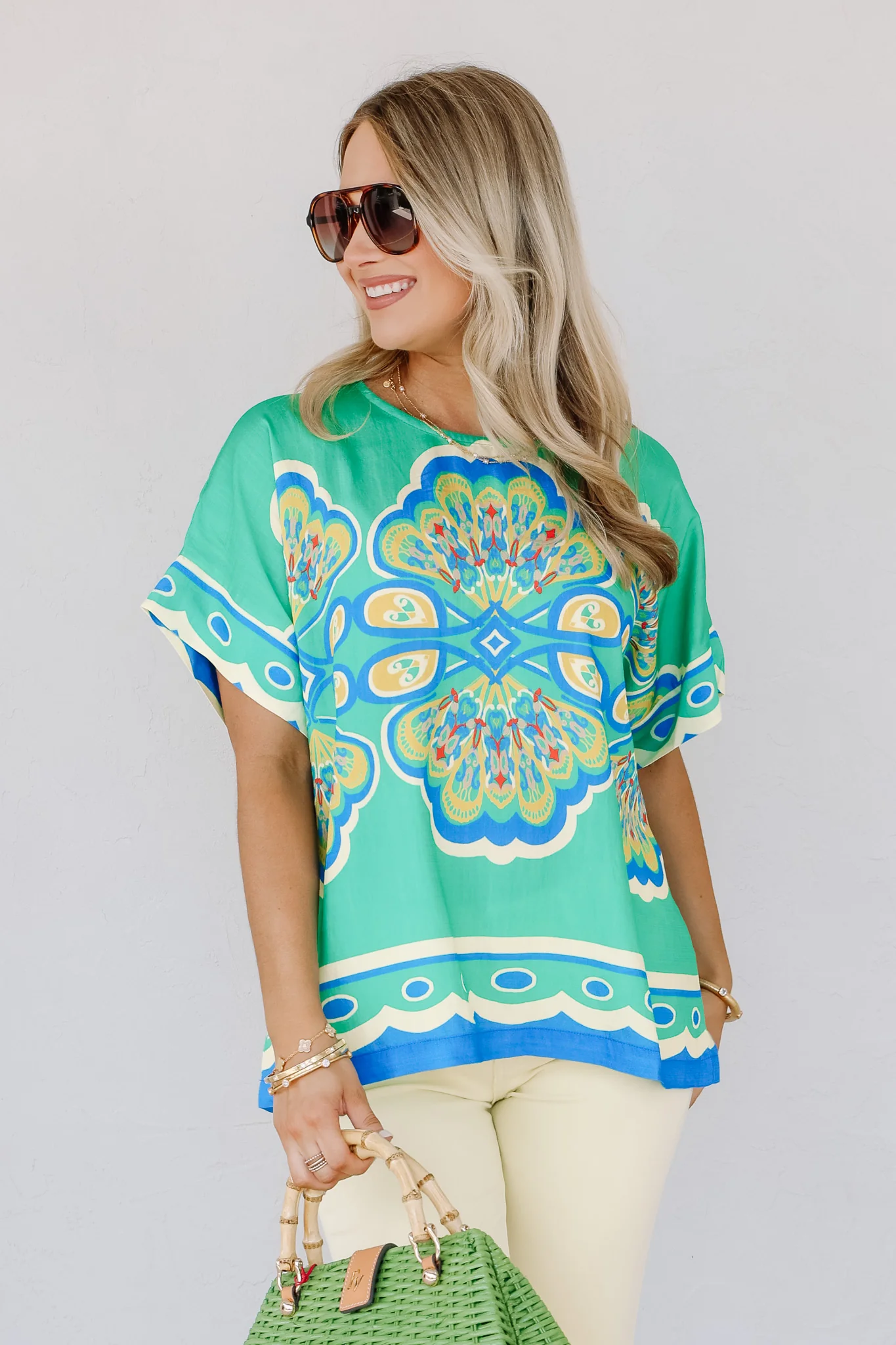 Making Deals Green Mix Short Sleeve Blouse - Image 3