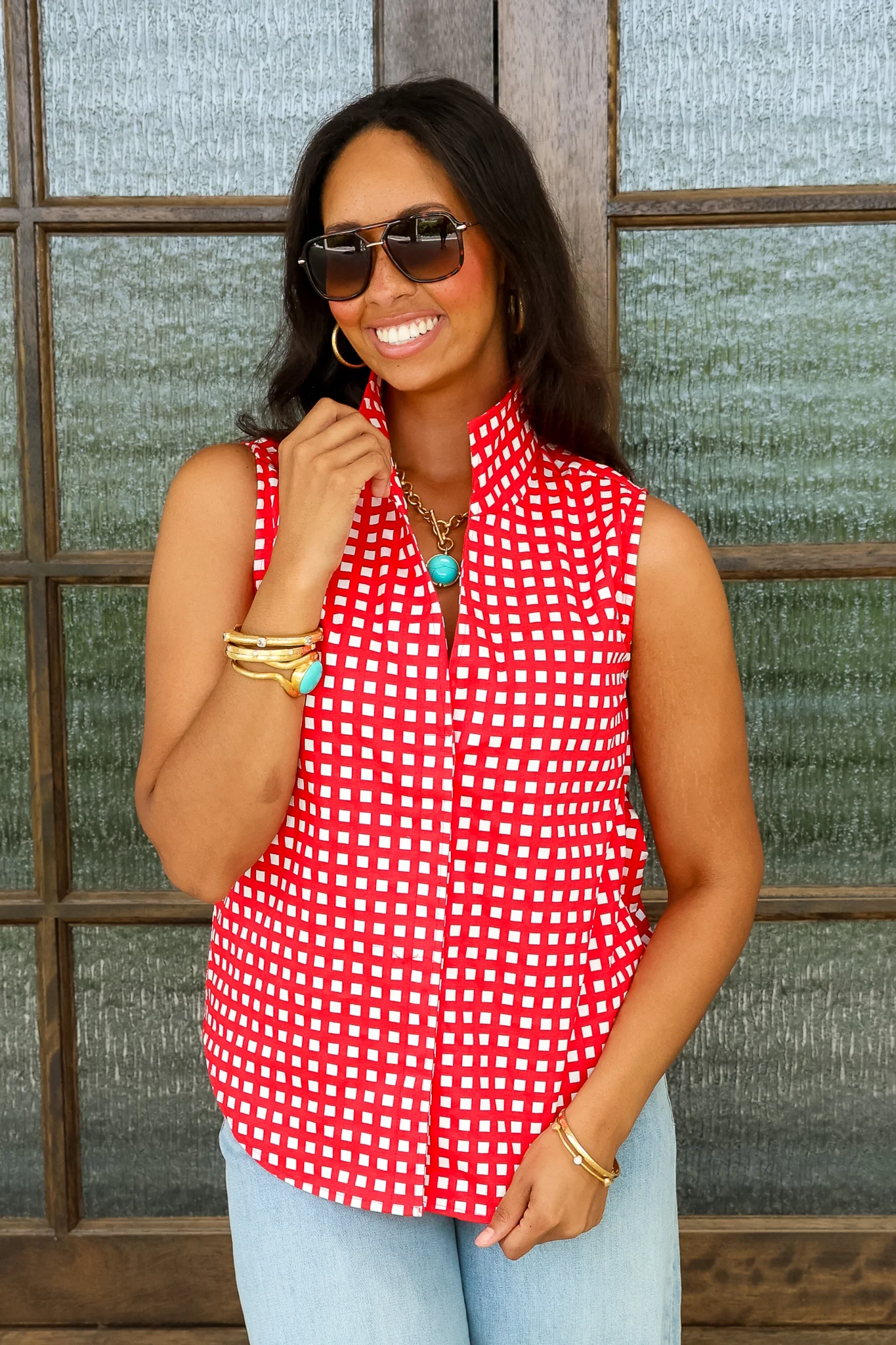 Summer Feeling Red Gingham Sleeveless Top - Image 3