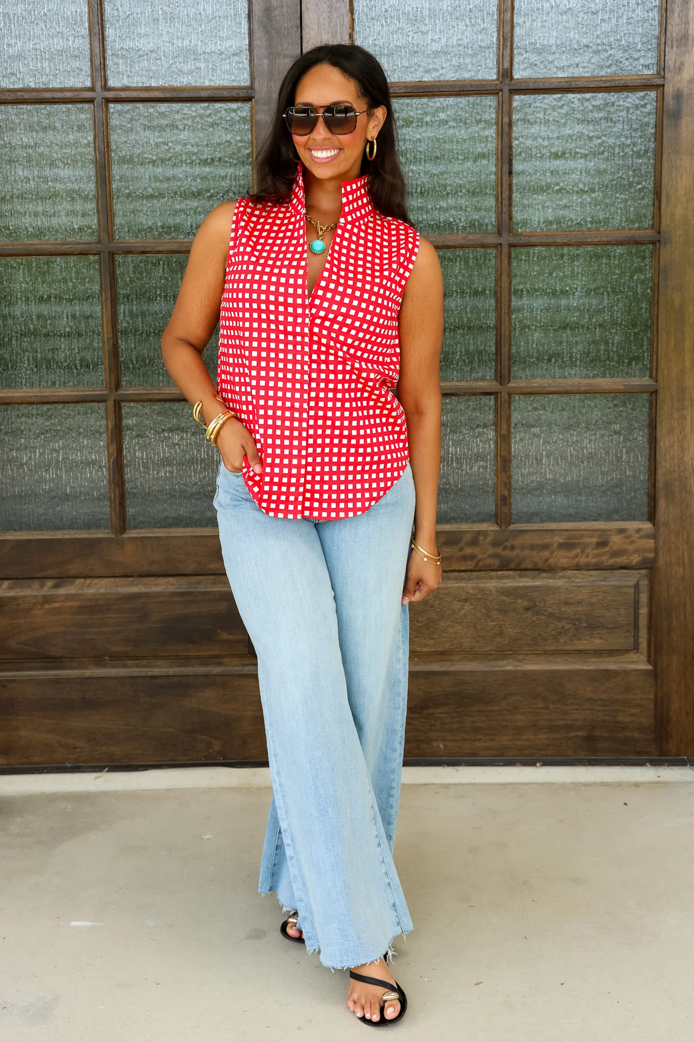 Summer Feeling Red Gingham Sleeveless Top - Image 4