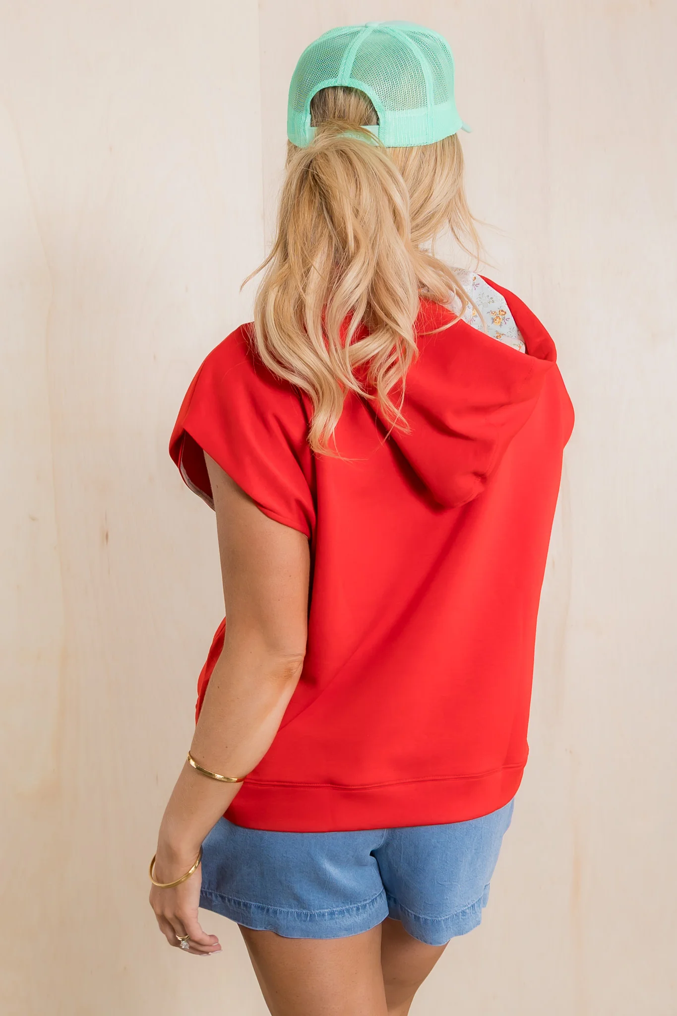 Laine Red Sleeveless Hooded Top - Image 3