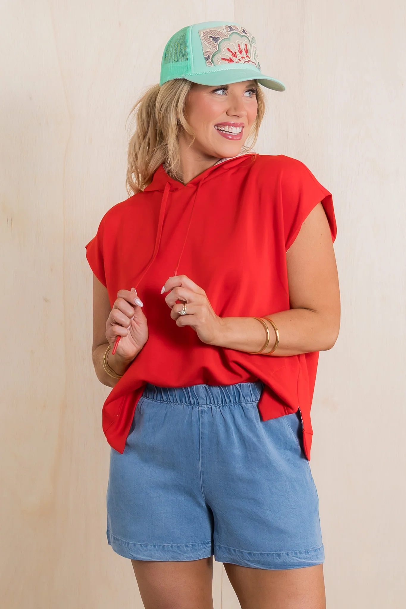 Laine Red Sleeveless Hooded Top - Image 5