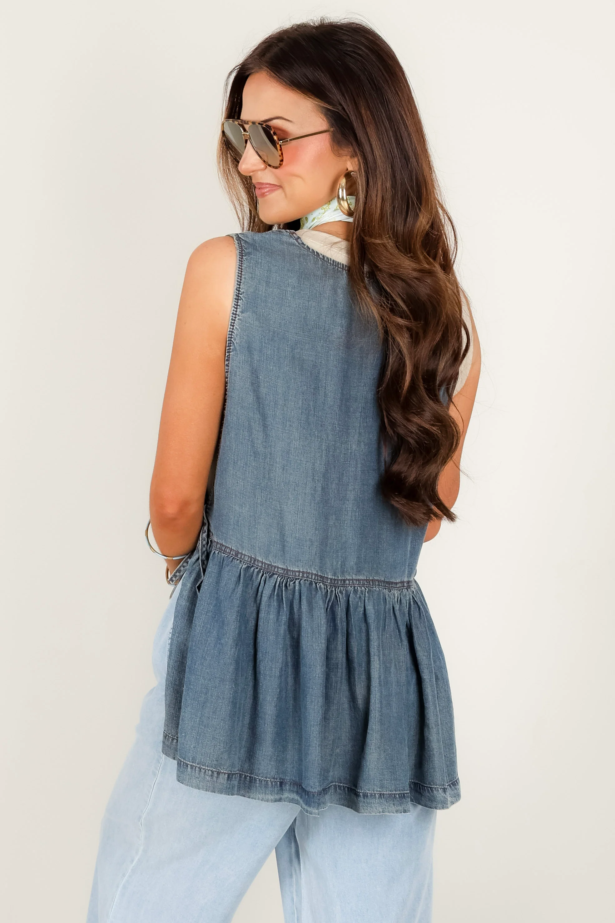 Sally Denim Side Tie Sleeveless Top - Image 4