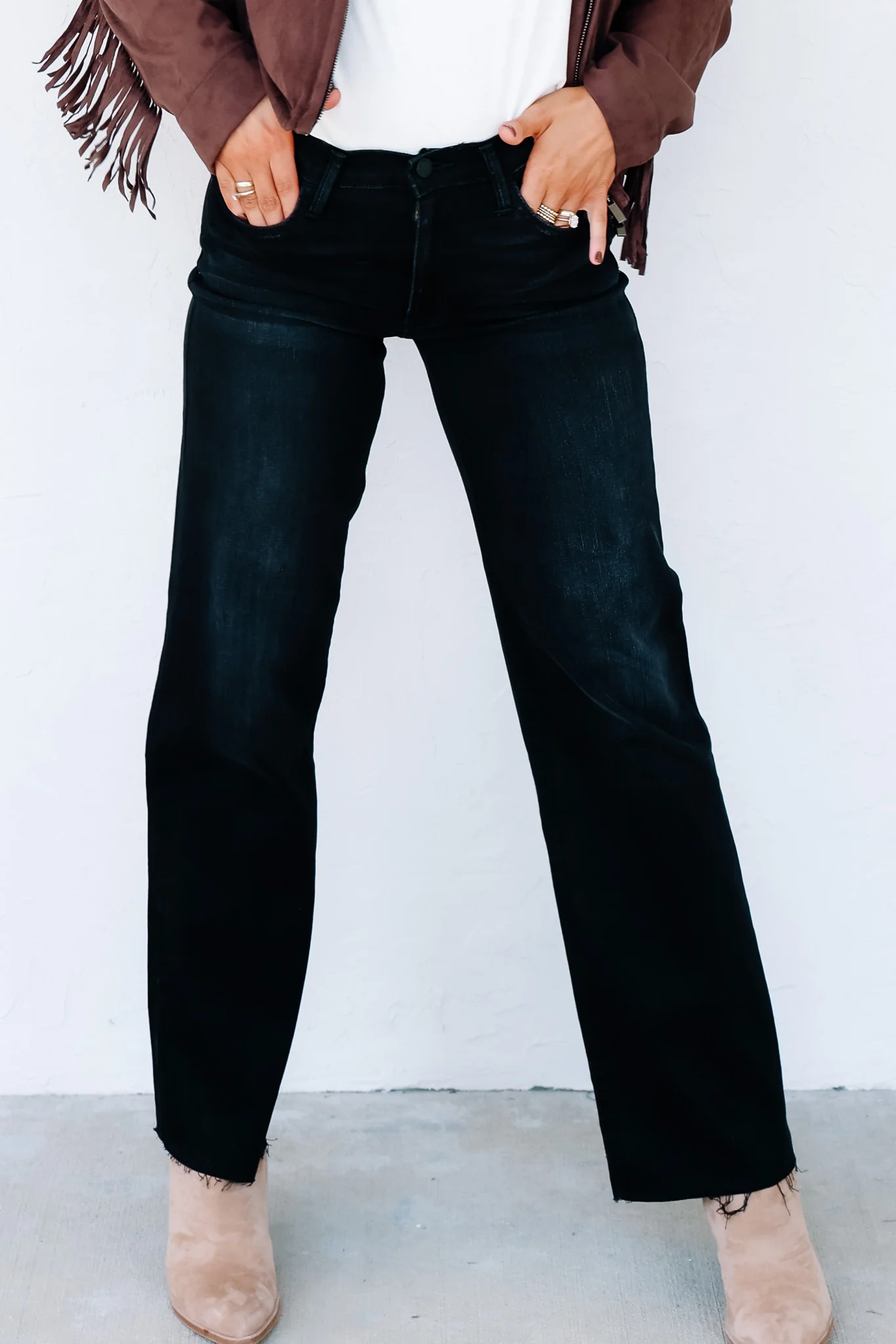 Just Black Washed Black Raw Hem Wide Leg Jean