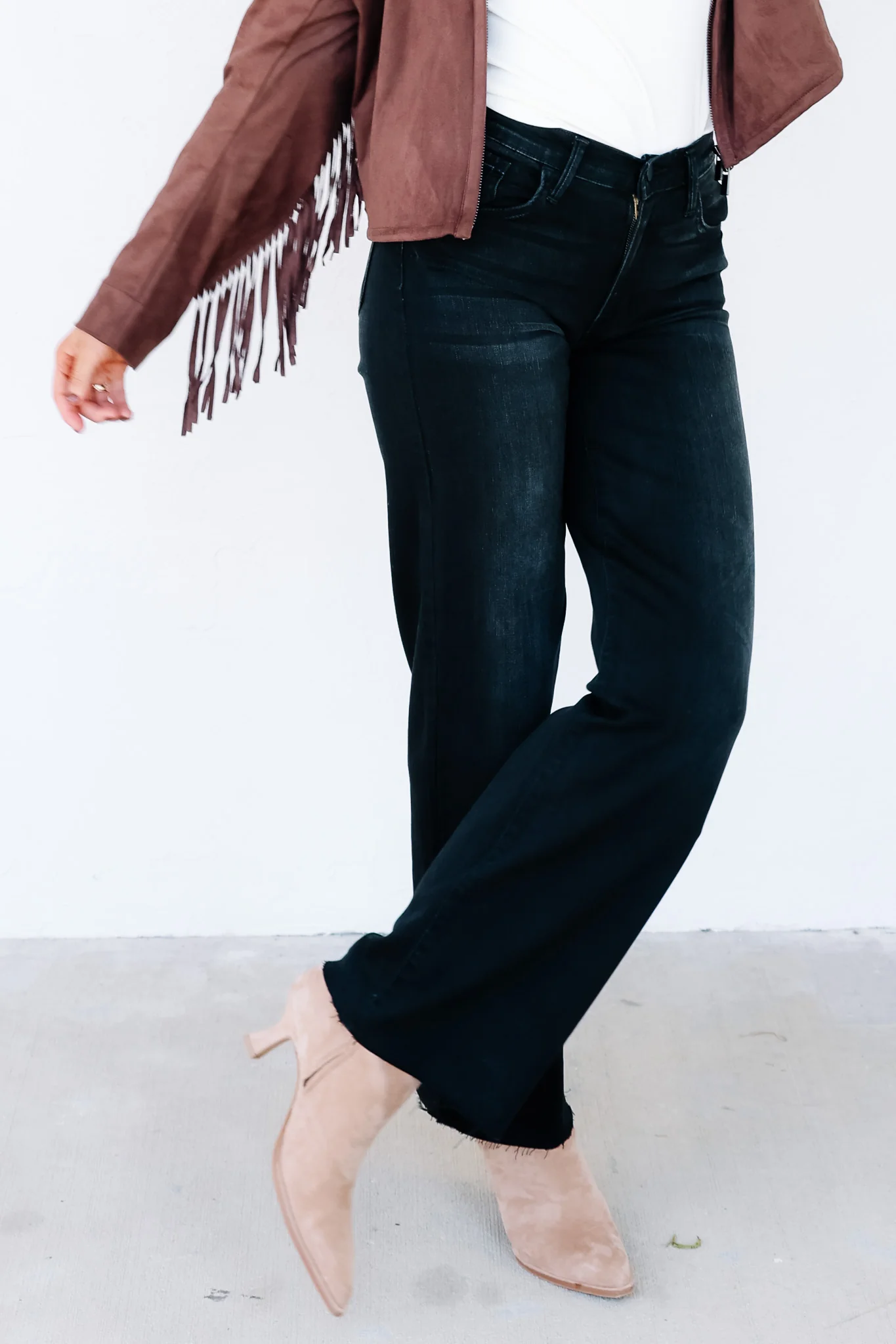 Just Black Washed Black Raw Hem Wide Leg Jean - Image 4