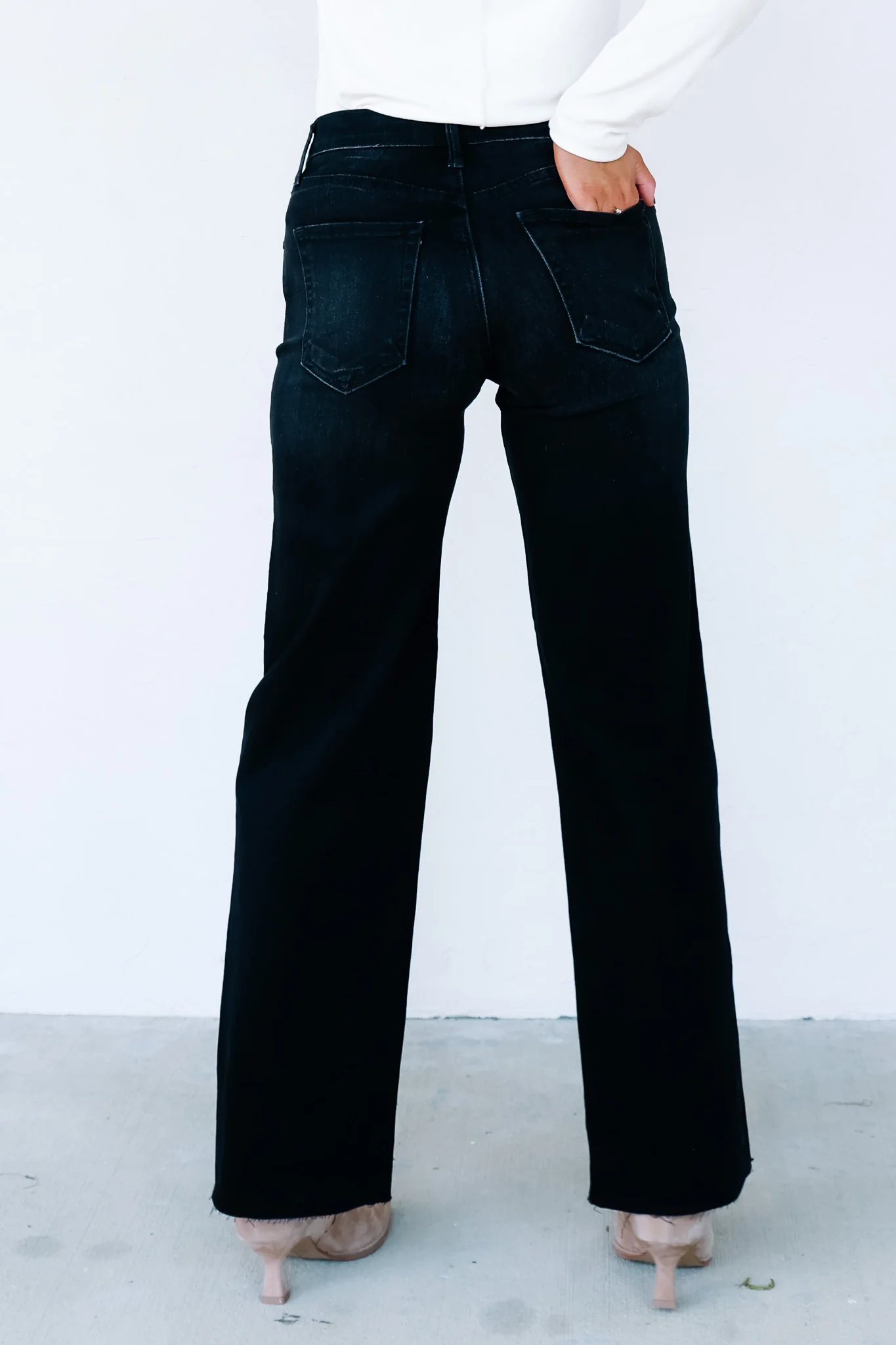Just Black Washed Black Raw Hem Wide Leg Jean - Image 6