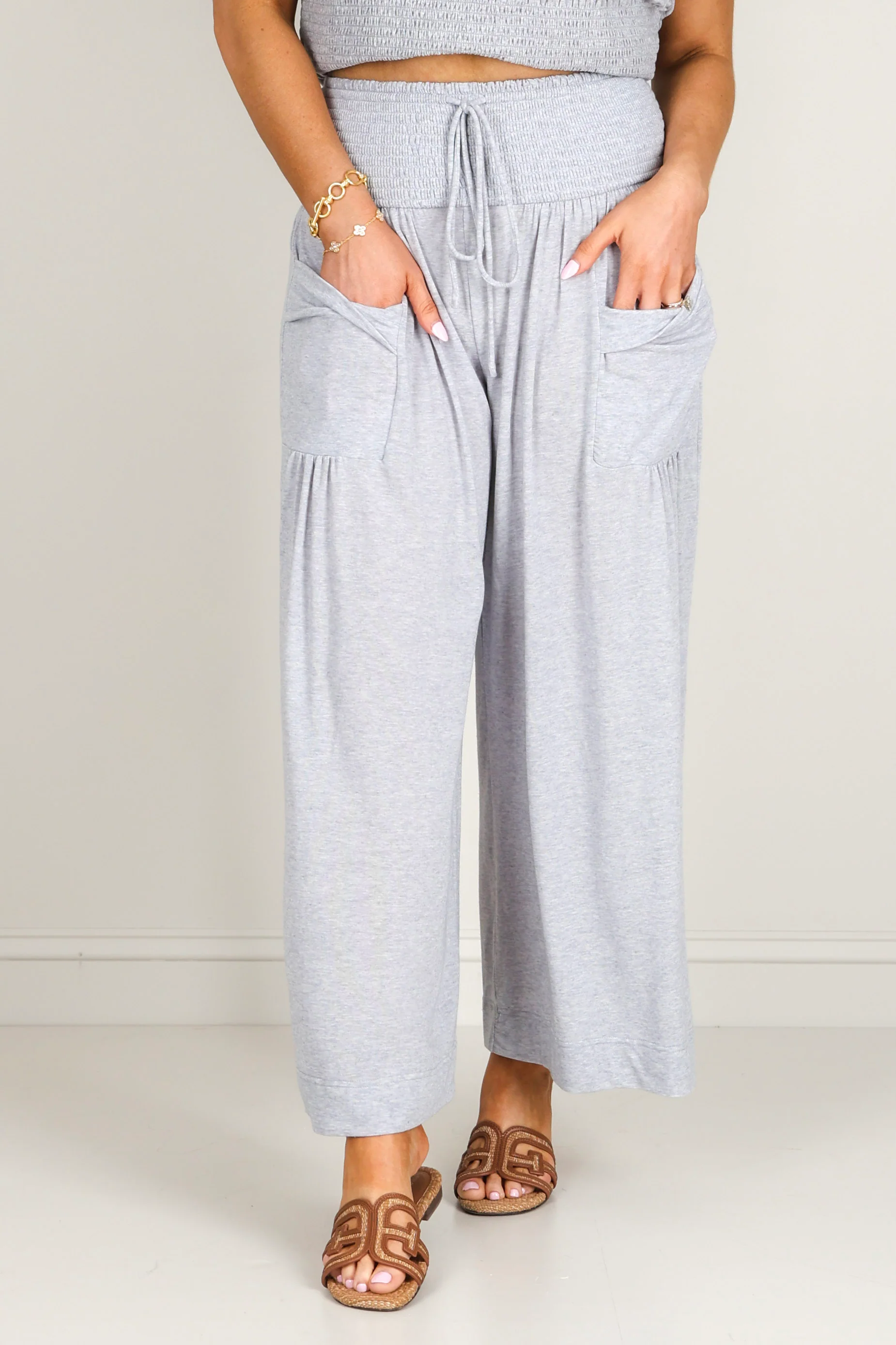 Sadie Smocked Grey Wide Leg Pant - Image 5