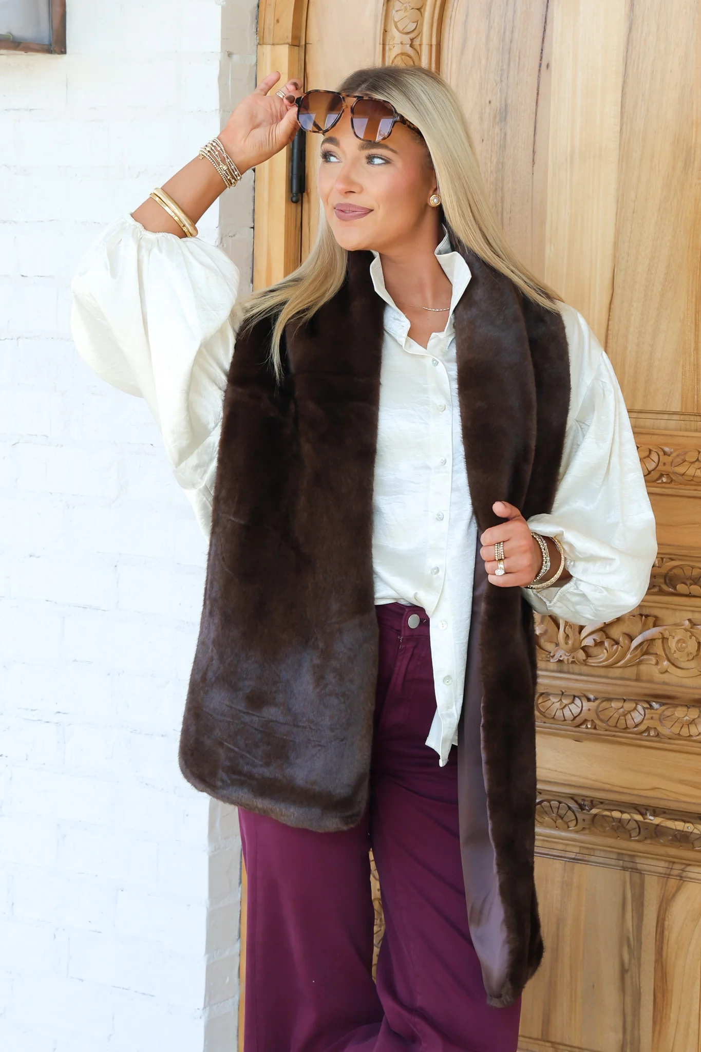 Free People Snow Angel Faux Fur Espresso Scarf - Image 4