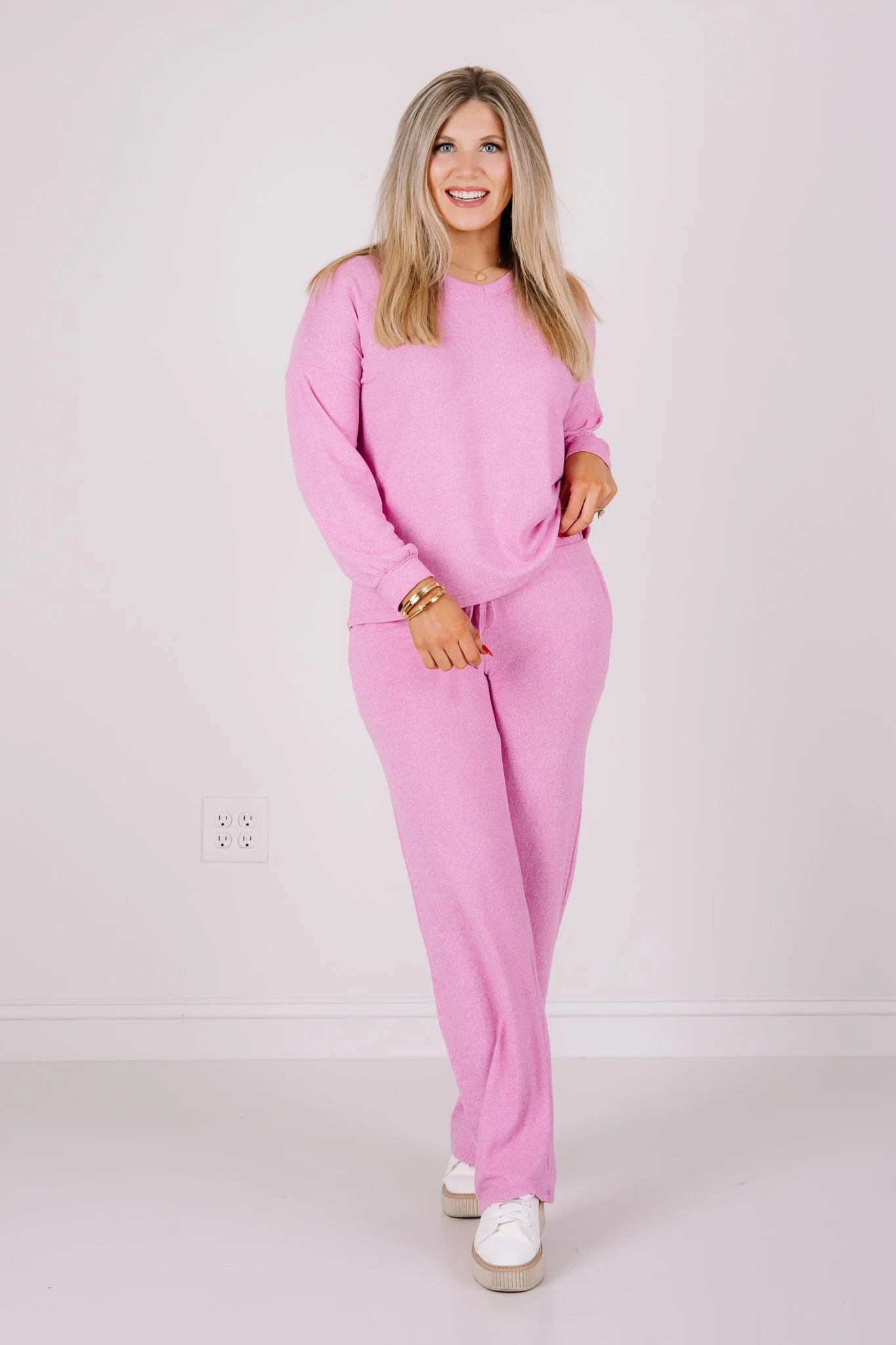 Lainey Candy Pink V-Neck Long Sleeve Pant Set - Image 2