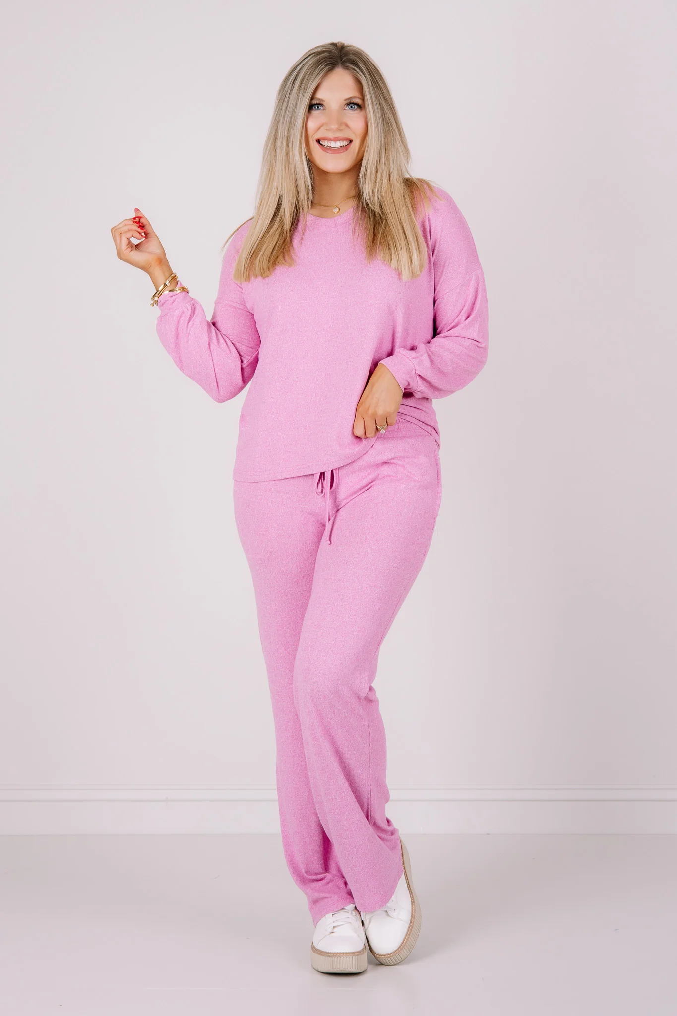 Lainey Candy Pink V-Neck Long Sleeve Pant Set - Image 3